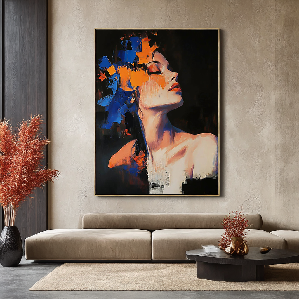 VIVID MUSE: Abstract Expressionist Portrait, Bold Color Palette Knife Face Oil Painting