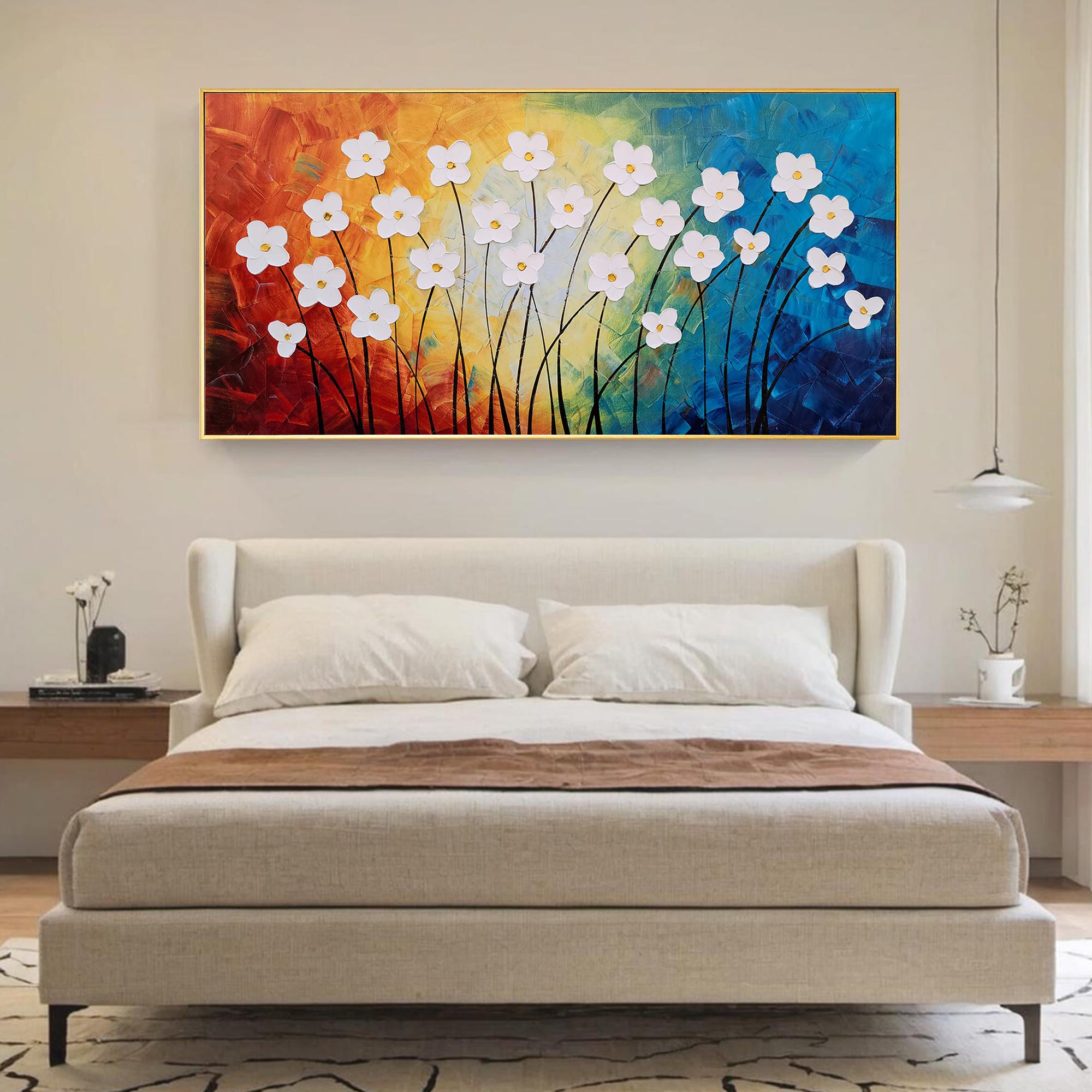 Vivid Bloom – Vibrant Wildflower Relief Floral Painting | Vibrant Botanical Living Room & Dining Room Art