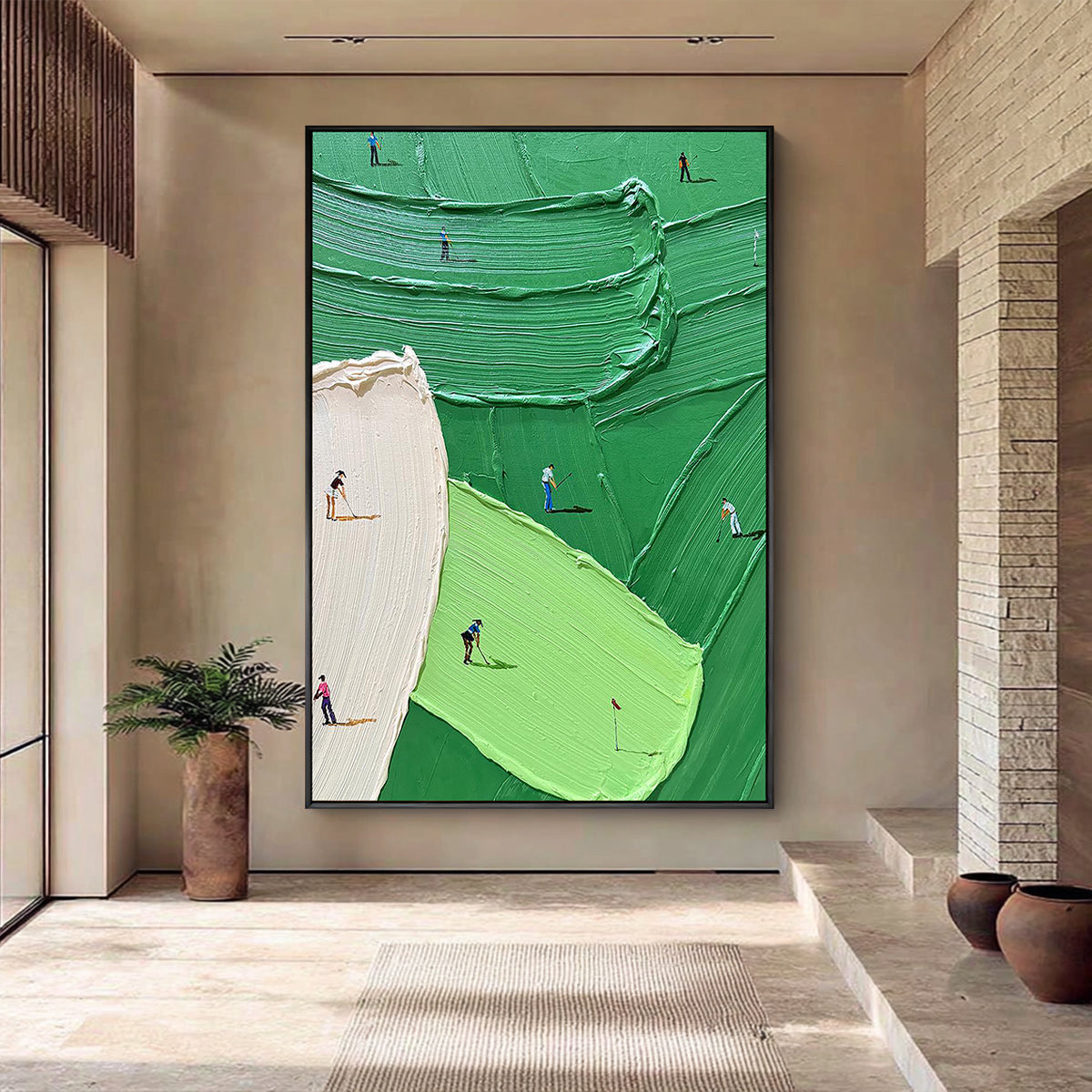 Putting Green – Hand-Painted Vibrant Green Grass Texture Golfers Sport Painting | Contemporary Sport Home Office & Living Room Art