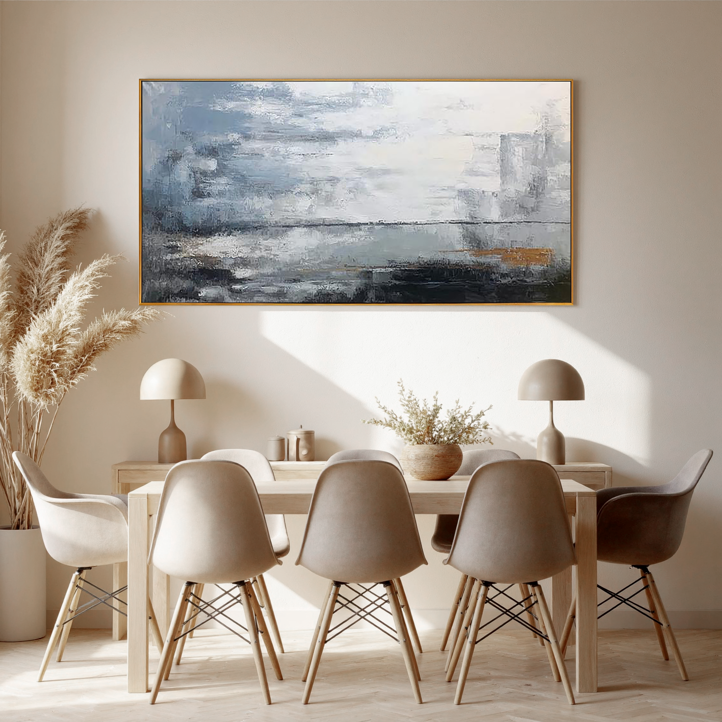 Urban Mist – Hand-Painted Grey and Gold Palette Knife Abstract Painting | Modern Abstract Living Room & Office Art