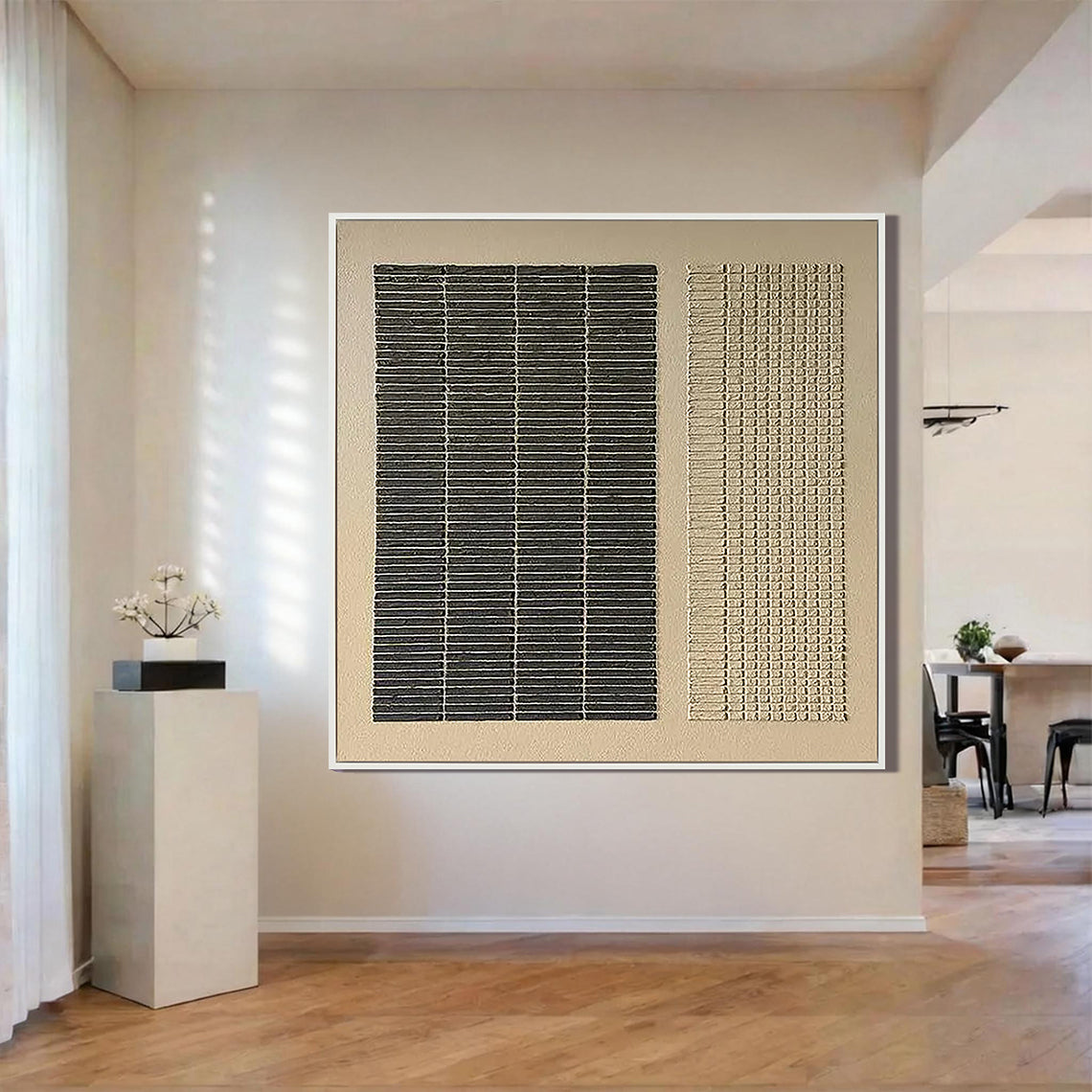 Onyx & Sand – Black & Neutral Plaster Relief Wabi-Sabi Painting | Japandi Organic Wabi-Sabi Living Room & Hallway Art