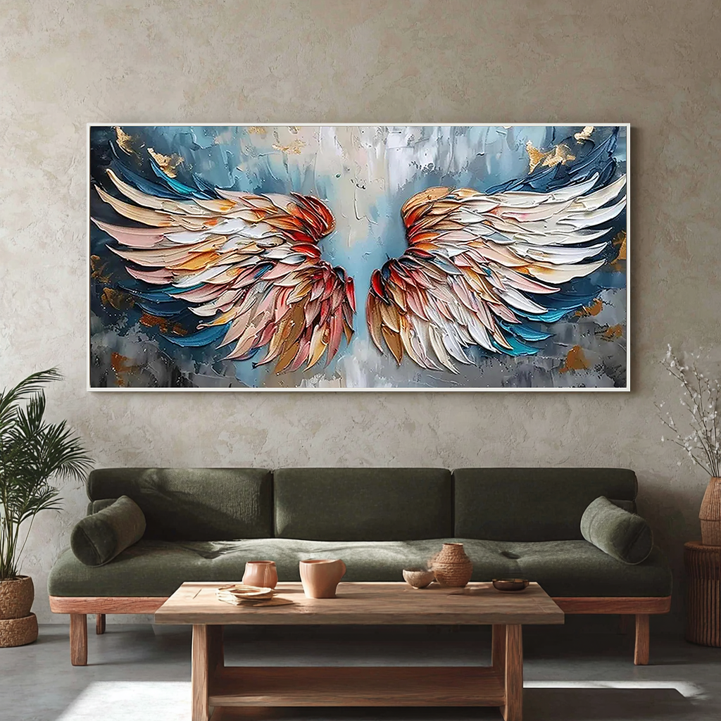 Angelic Rise – Modern Feather Relief Texture Painting | Contemporary Plaster Texture Living Room & Office Art