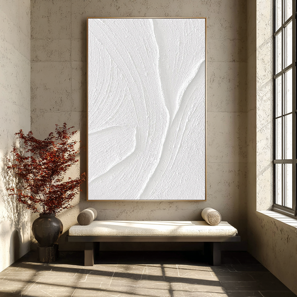 SILENT RIDGE: 3D Heavy Texture Plaster Wall Art, Modern Minimalist White Relief Painting