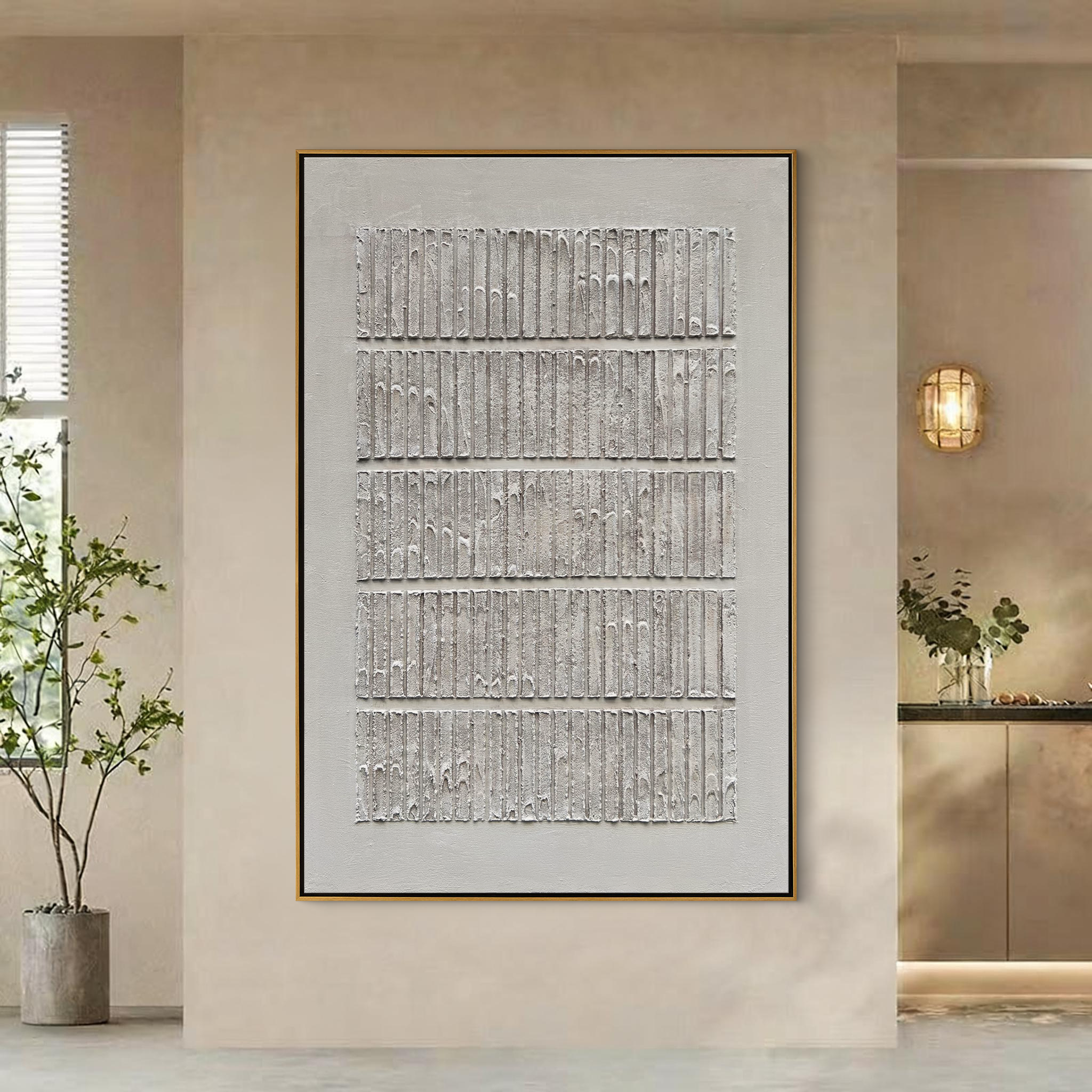 Silent Rhythm – 3D Linear Matrix Relief Wabi-Sabi Painting | Japandi Wabi-Sabi Living Room & Bedroom Art