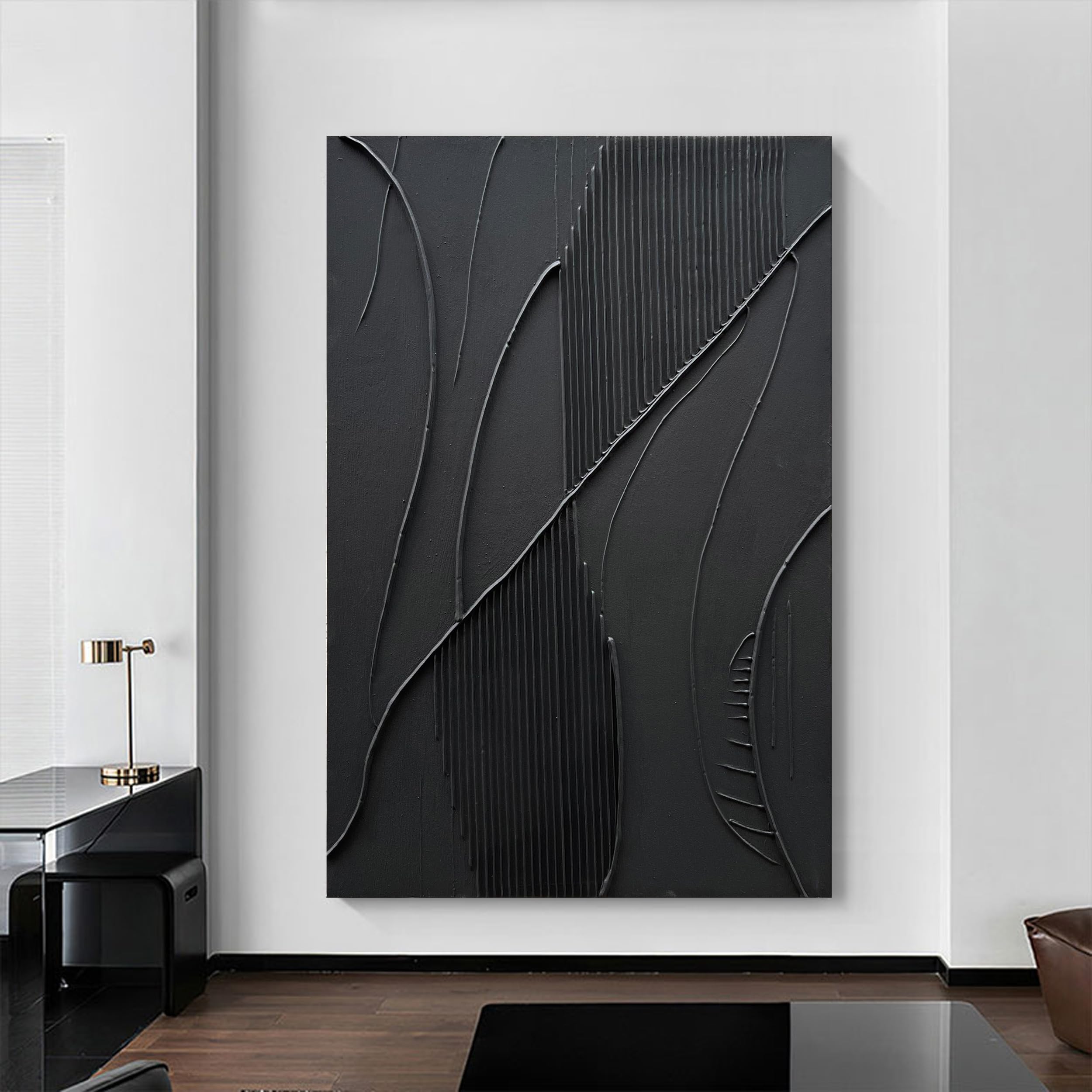 Onyx Flow – Minimalist Plaster Wave Relief Modern Painting | Modern Minimalist Bedroom & Home Office Art