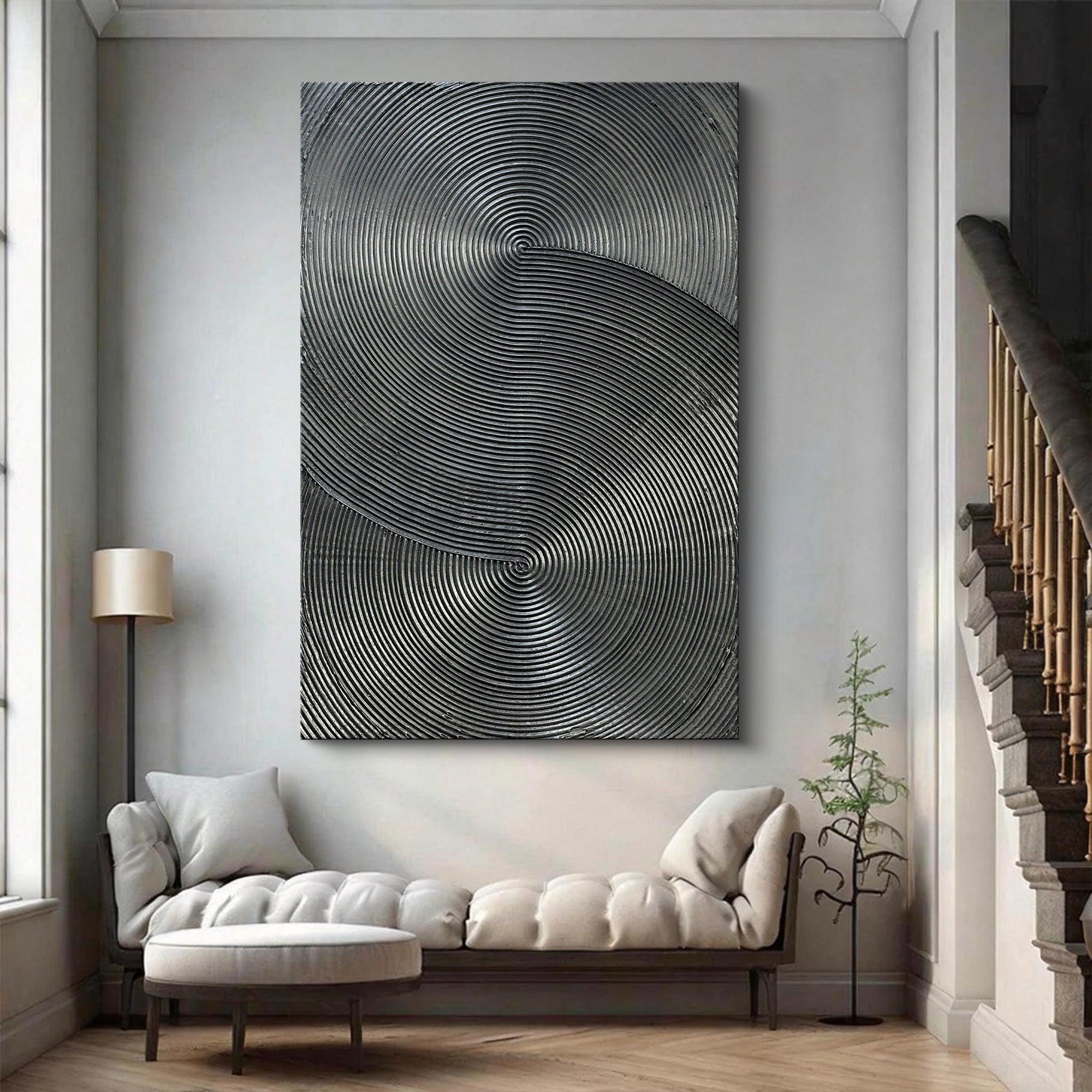 Obsidian Echo – Minimalist Dark Charcoal Textured Art | Modern Industrial Geometric Living Room Art