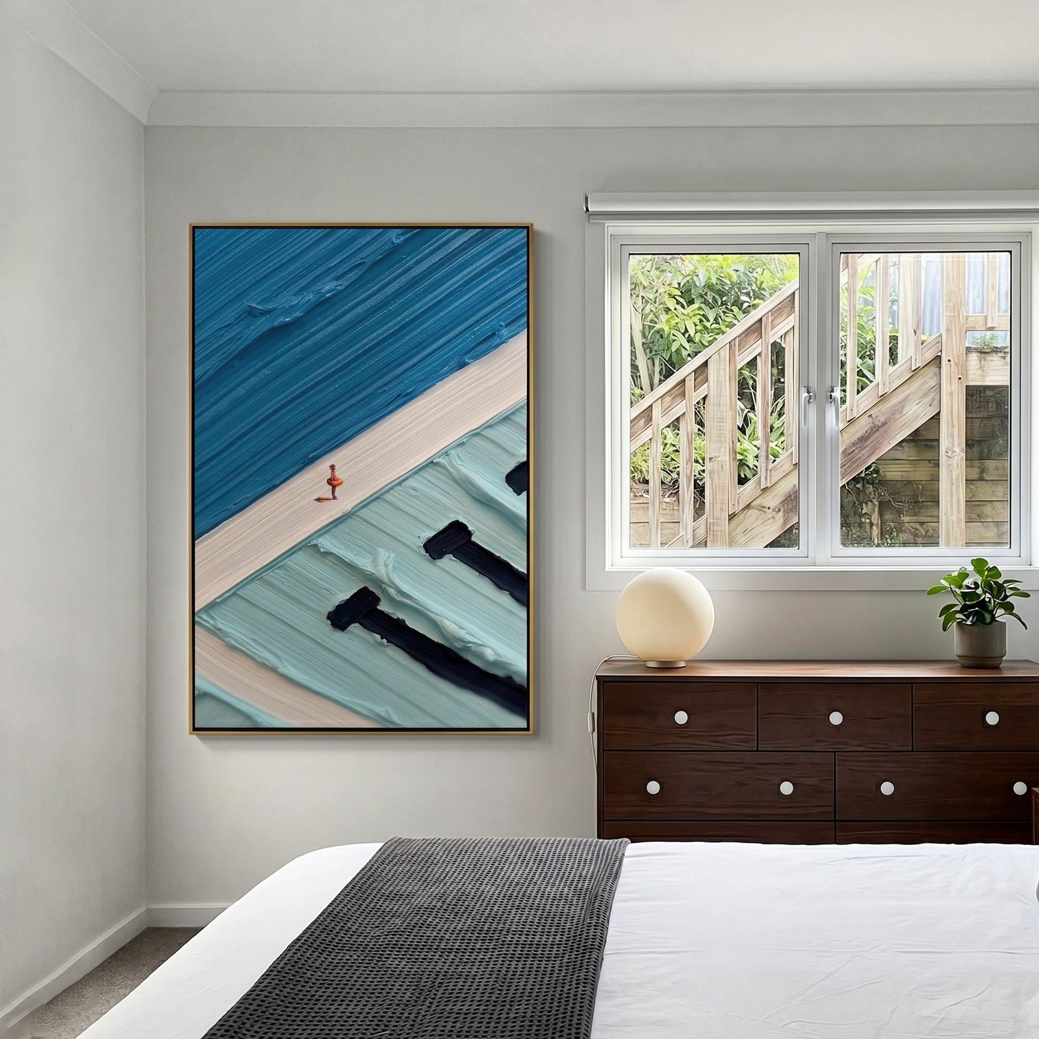 Infinite Azure – Modern Narrative Heavy Impasto Painting | Creative Summer Pool Themed Hallway Art