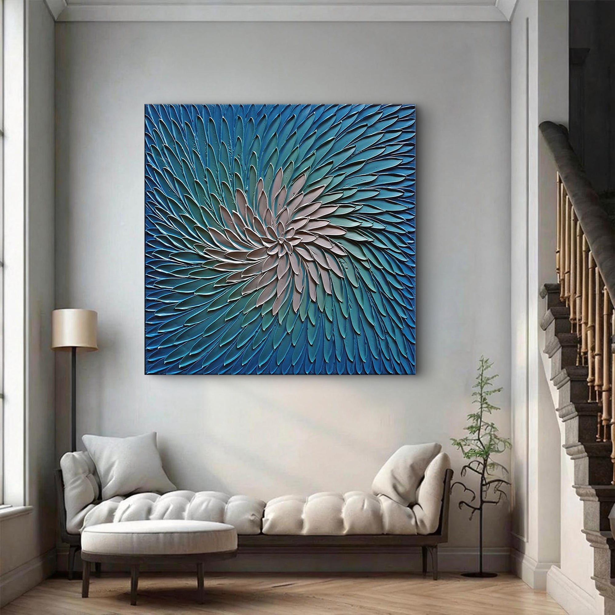 Ethereal Vortex – Textured Ocean Blue Abstract Painting | Modern Minimalist Living Room Art