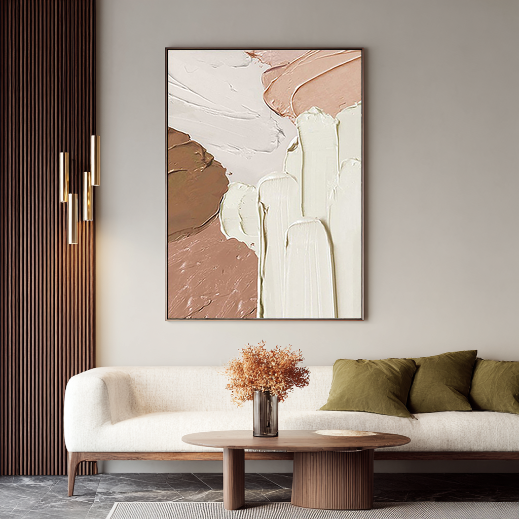 Tactile Flow – Heavy Impasto Neutral Abstract | Wabi-sabi Plaster Texture Modern Hallway Art