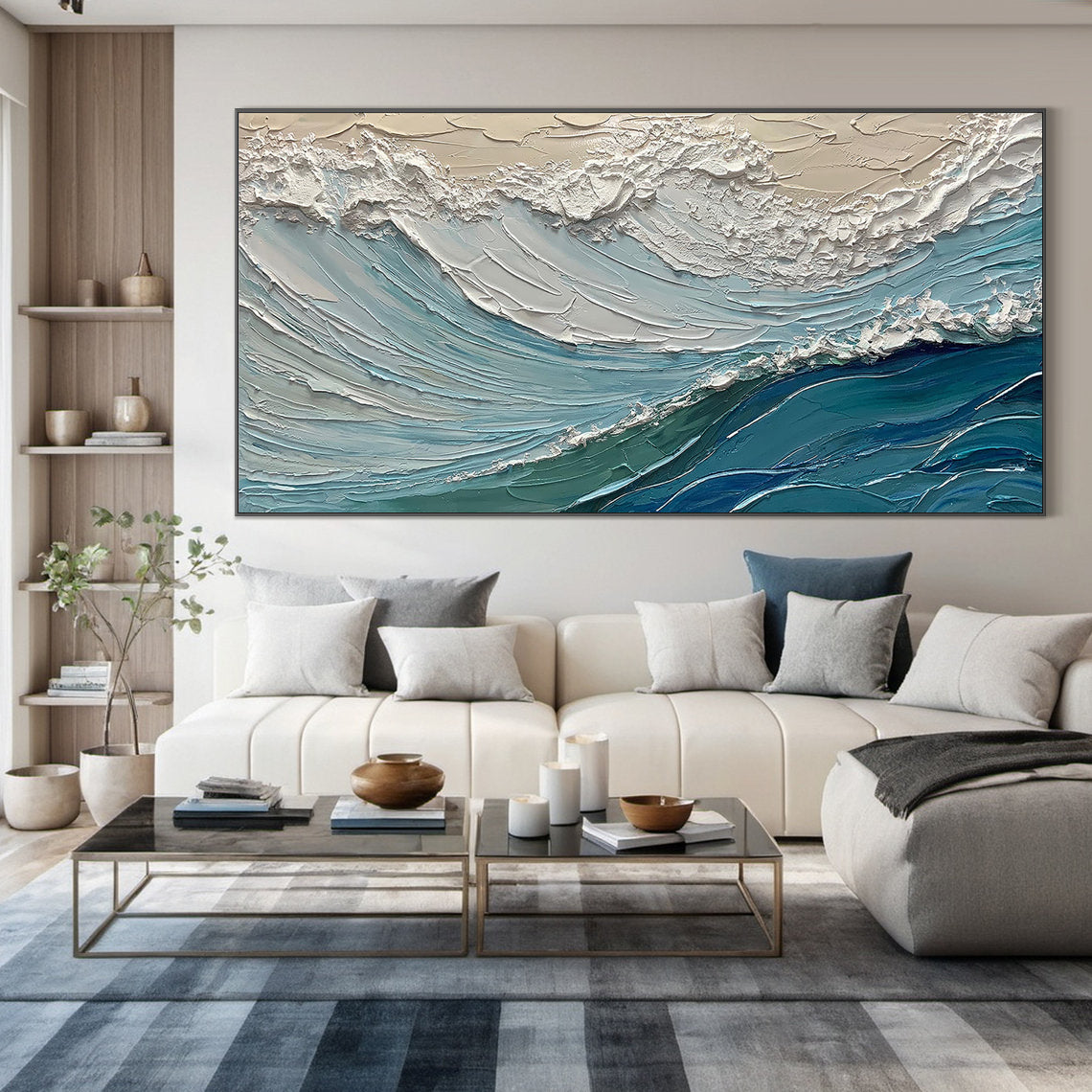 Ocean Surge – Modern Blue Coastal Relief Texture Painting | Coastal Modern Living Room & Bedroom Art