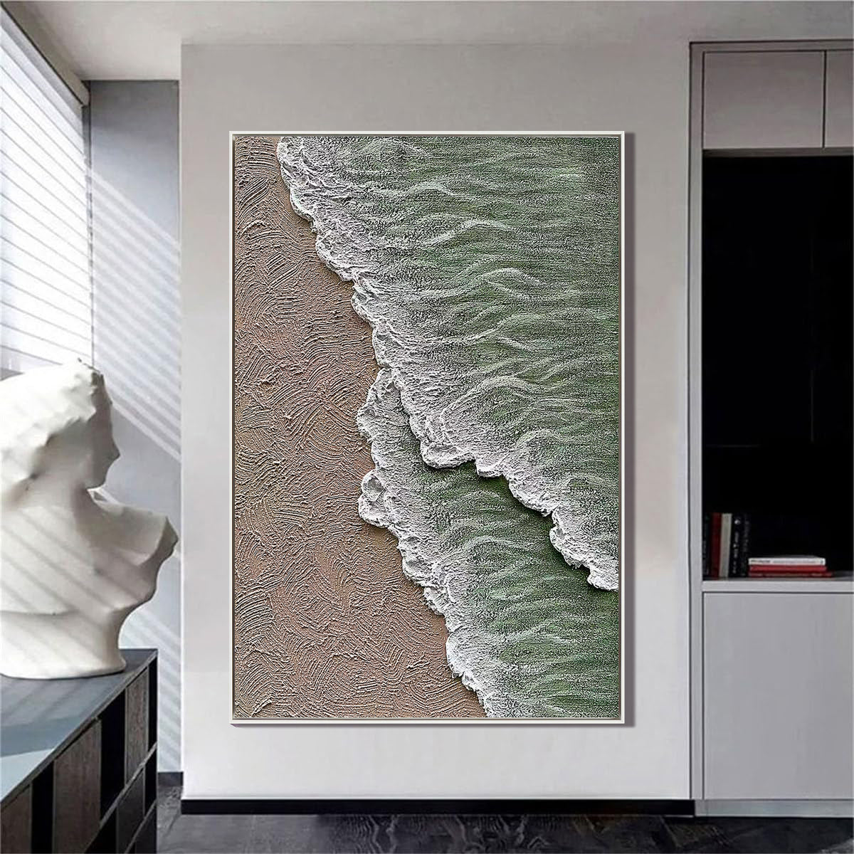 Ocean Ripples – Wabi-Sabi Sand and Wave Relief Texture Painting | Coastal Modern Living Room & Bedroom Art