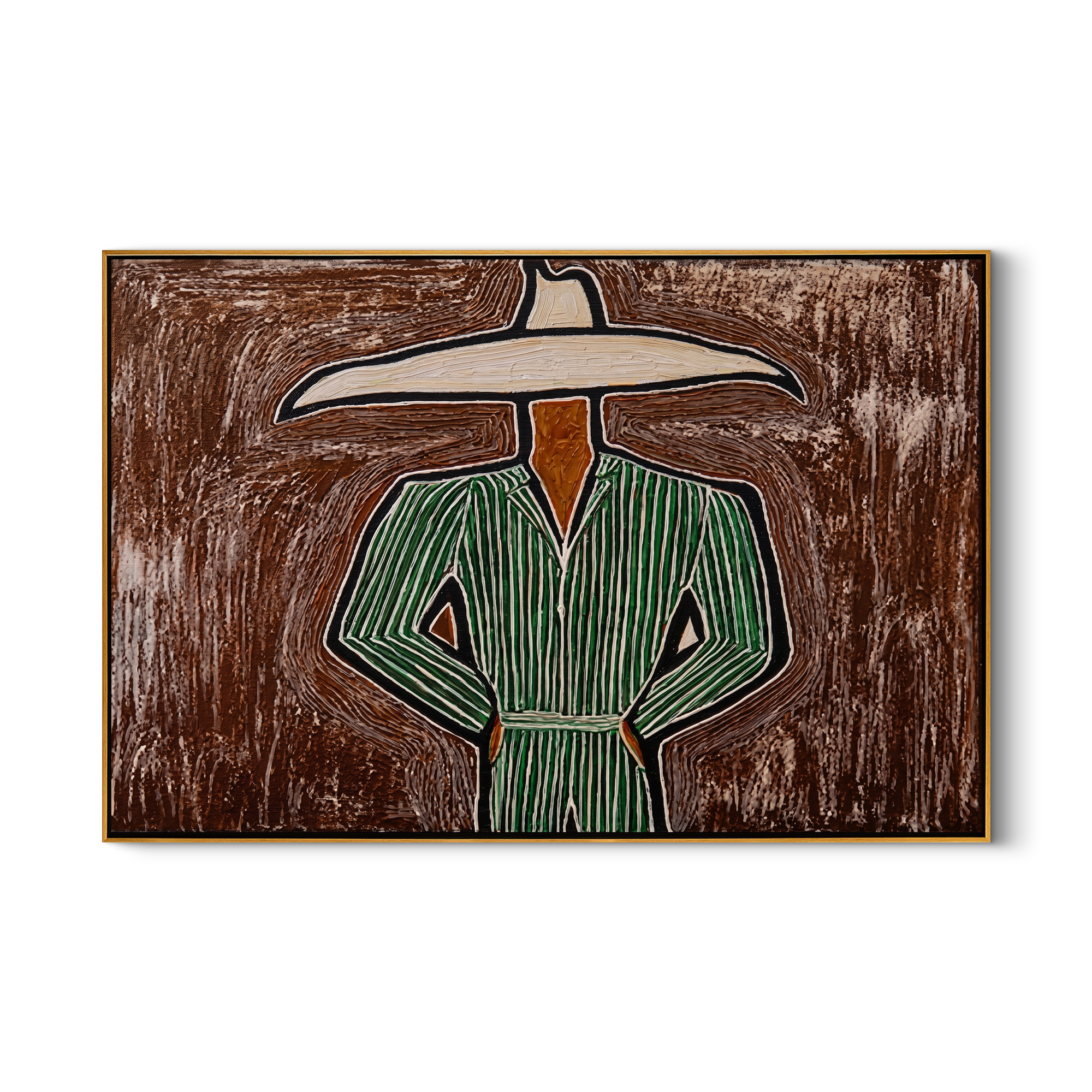 The Wild Domain – Modern Emerald Green Striped Cowboy Painting | Rustic Avant-Garde Hallway Art