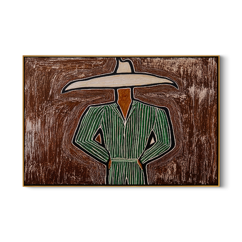 The Wild Domain – Modern Emerald Green Striped Cowboy Painting | Rustic Avant-Garde Hallway Art