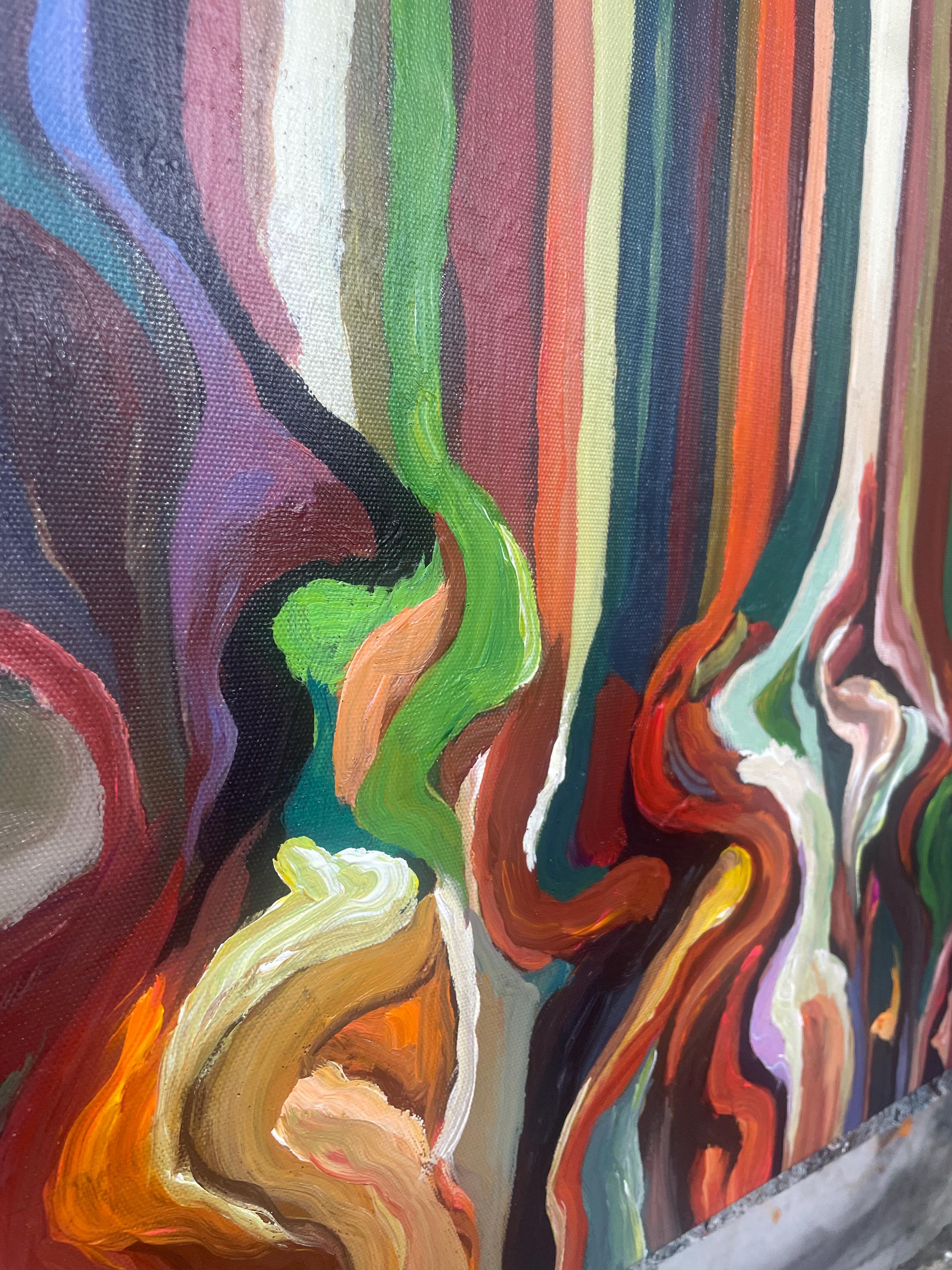 Chromatic Symphony – Modern Abstract Vertical Stripe Fluid Painting | High-End Canvas Living Room Art
