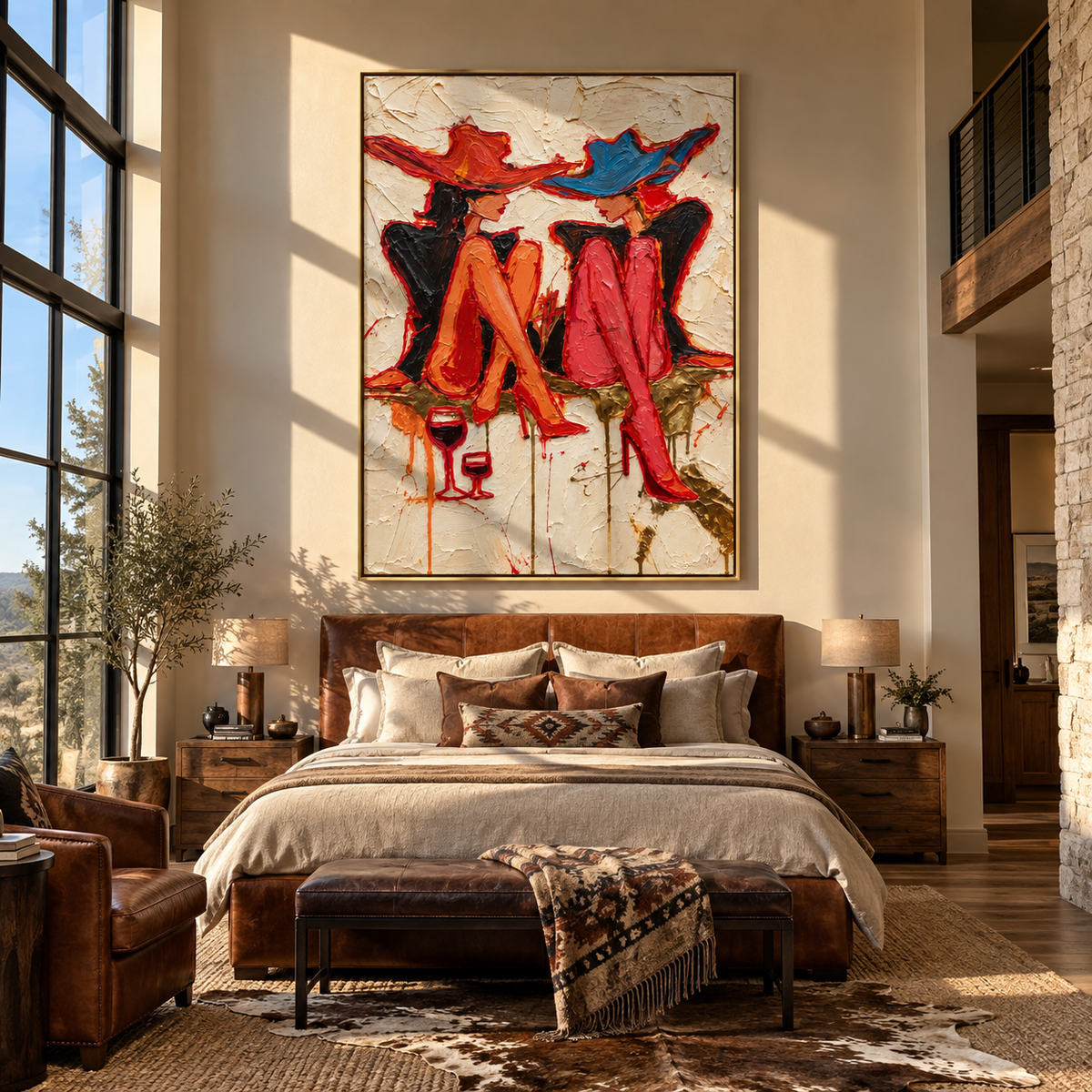 Wine & Heels – Vintage Americana Expressive Women Painting | Bold Modern Living Room Art