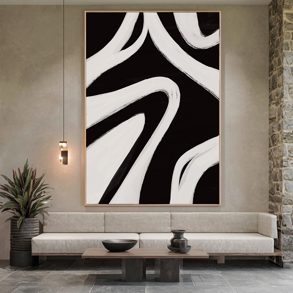 Zebra Flow – Bold Texture Fluid Oil Minimalist Painting | Modern Minimalist Bedroom & Home Office Art