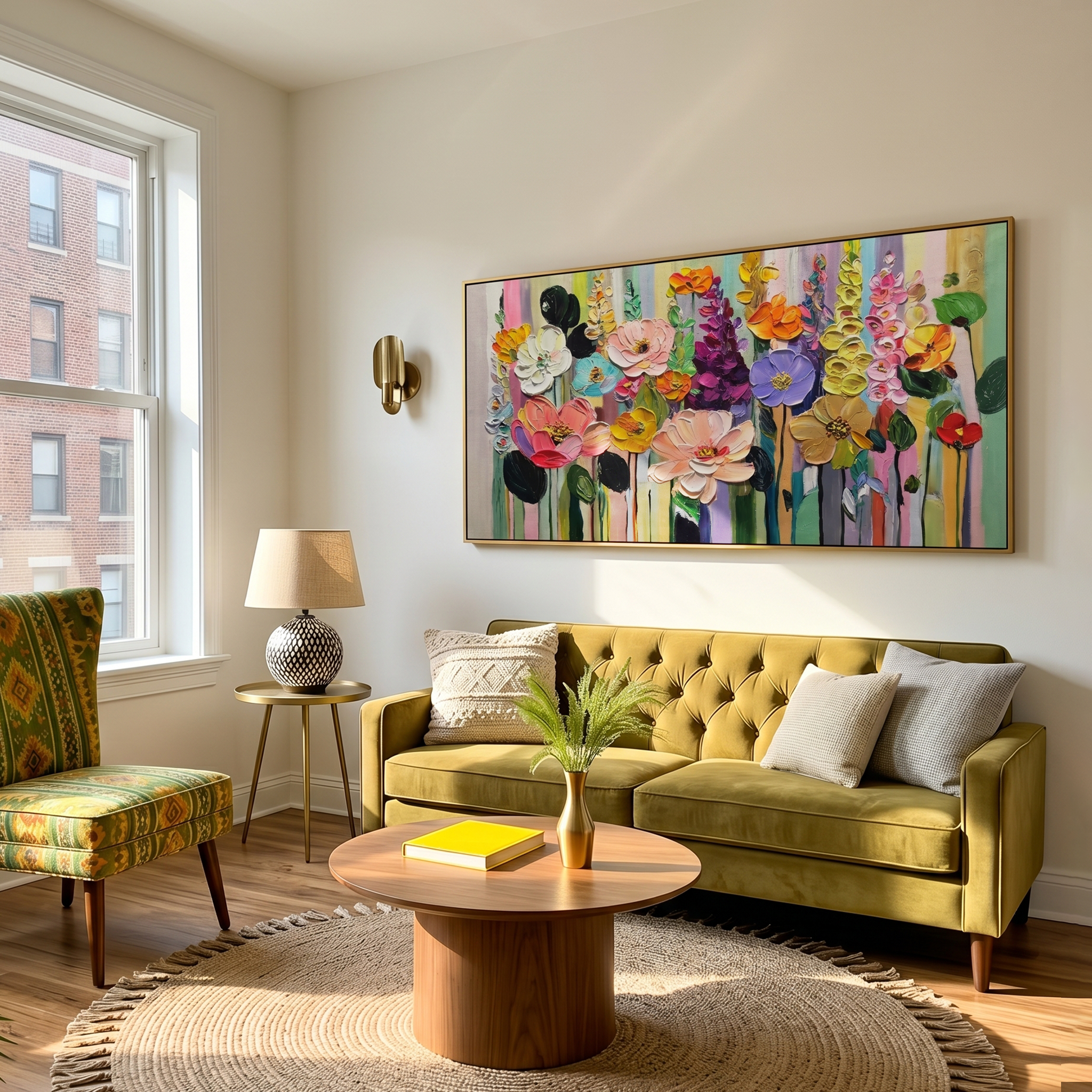 Dopamine Garden – Modern Impasto Colorful Wildflower Canvas | Joyful Living Room Wall Art