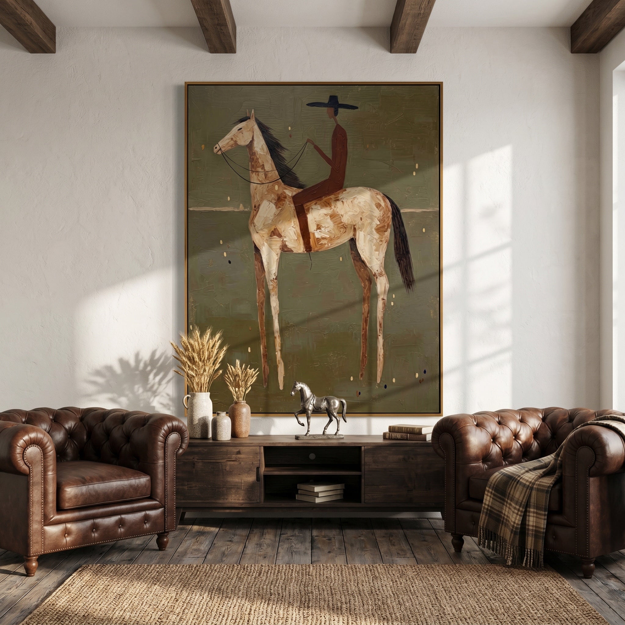 The Silent Rider – Wabi-Sabi Earth Tone Abstract Horse Painting | Minimalist Textured Entryway Art