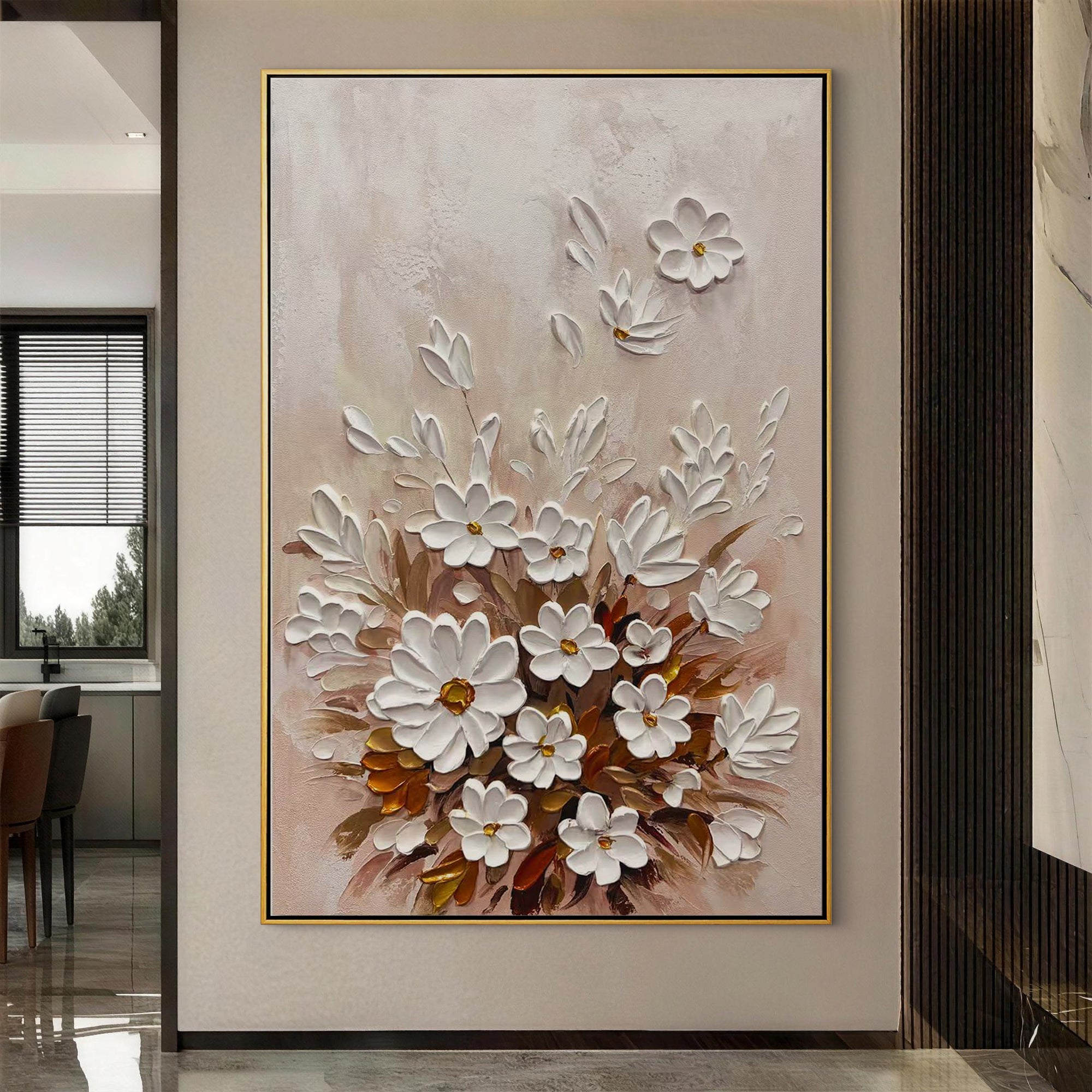Blush Petals – Pink Pastel Relief Floral Painting | Contemporary Botanical Bedroom & Living Room Art