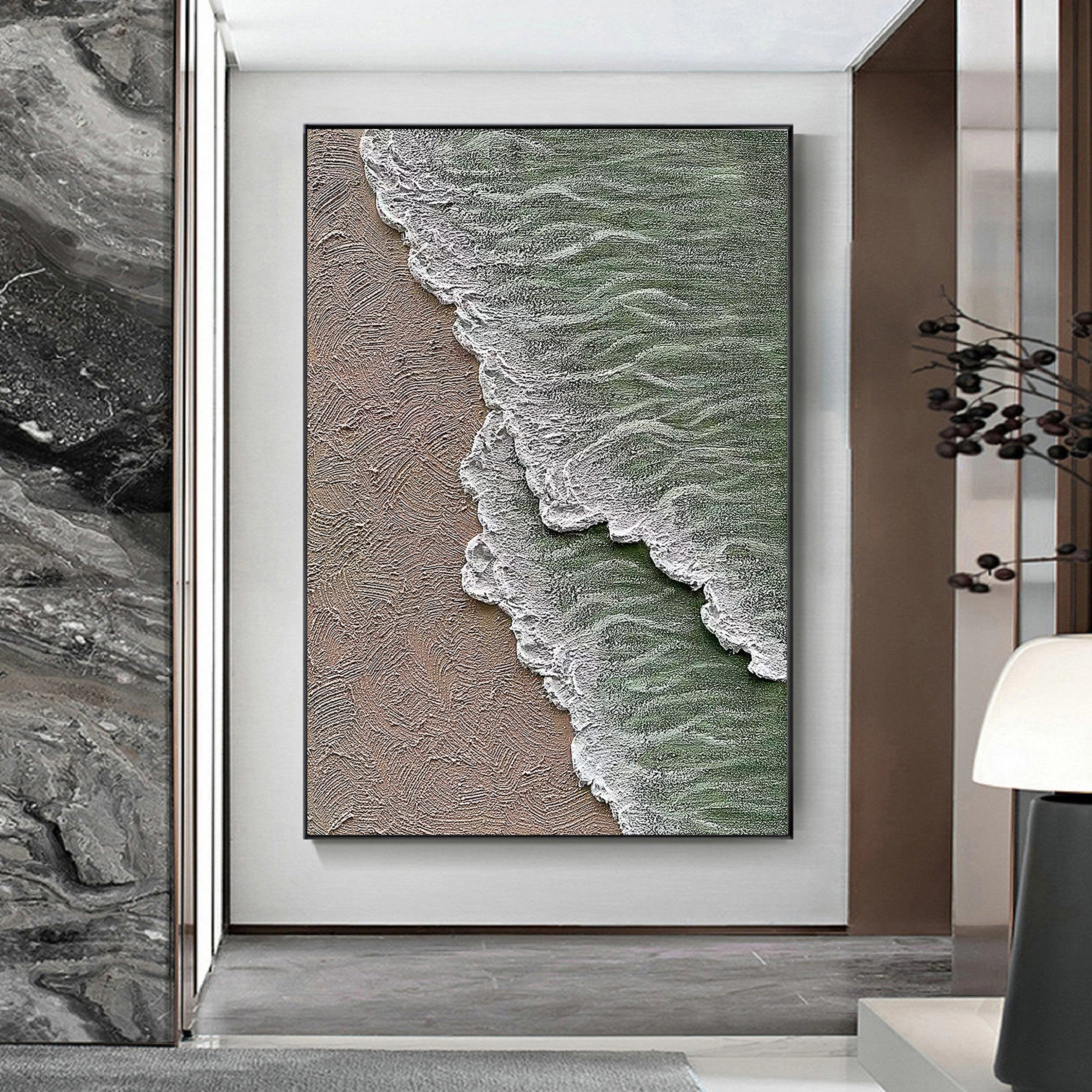 Ocean Ripples – Wabi-Sabi Sand and Wave Relief Texture Painting | Coastal Modern Living Room & Bedroom Art