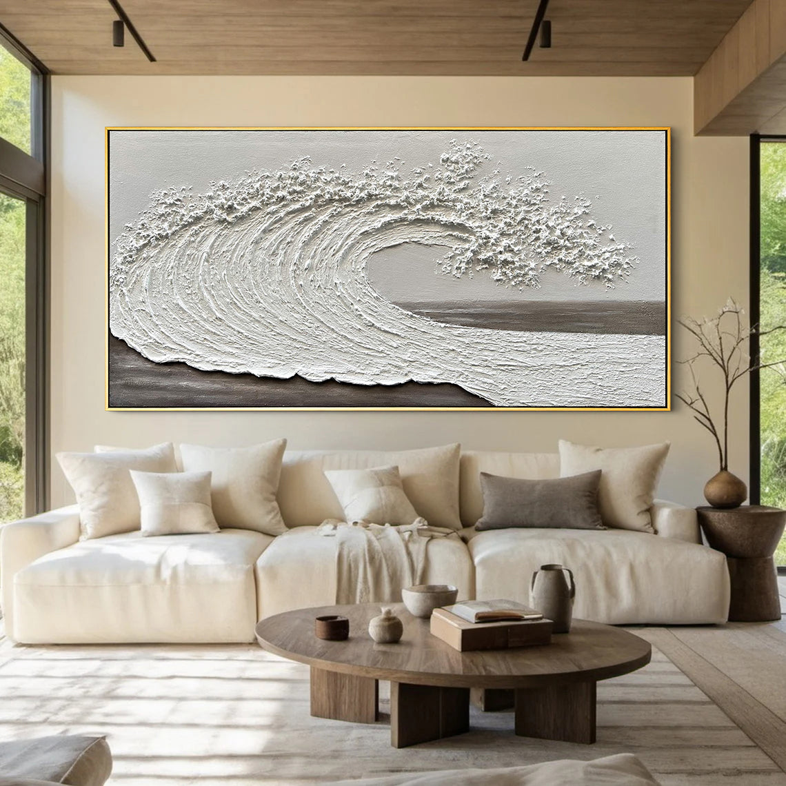 Ocean Surge – Plaster Relief Coastal Abstract Texture Painting | Coastal Modern Living Room & Bedroom Art