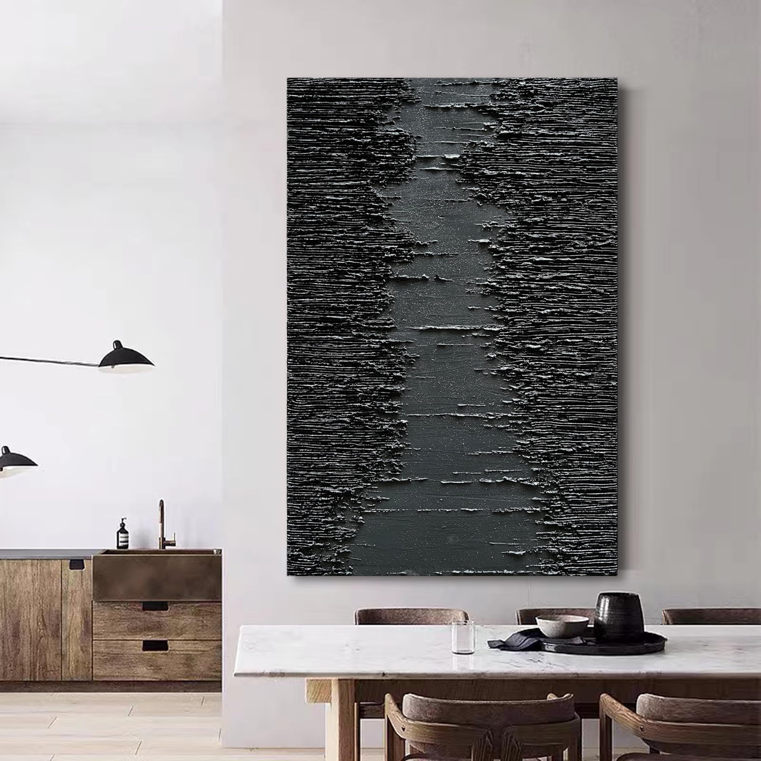 Midnight Ridge – Rugged Plaster Relief Abstract Painting | Modern Abstract Living Room & Office Art