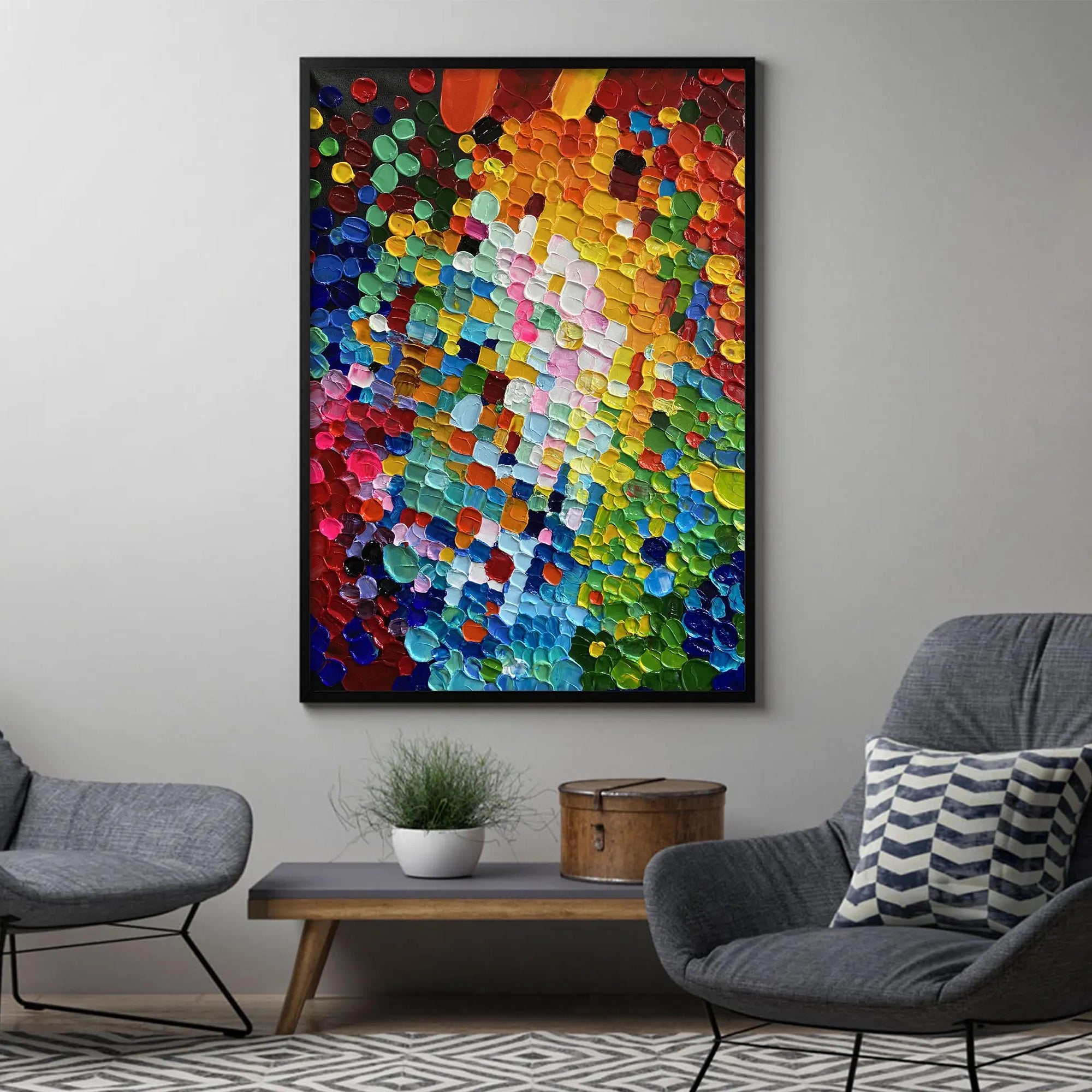 Vivid Mosaic – Hand-Painted Multicolored Rainbow Palette Knife 3D Texture Painting | Bold Abstract Palette Knife Living Room Art