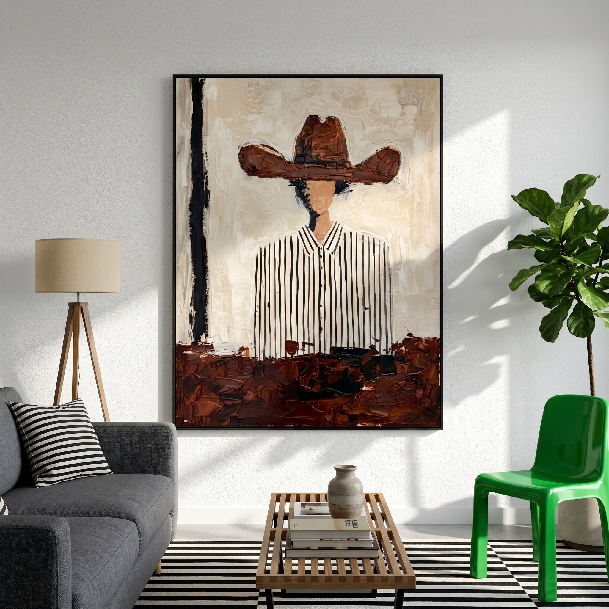 The Texan Frontier - Heavy Impasto Cowboy Stripe Painting | Modern Western & Industrial Hallway Art