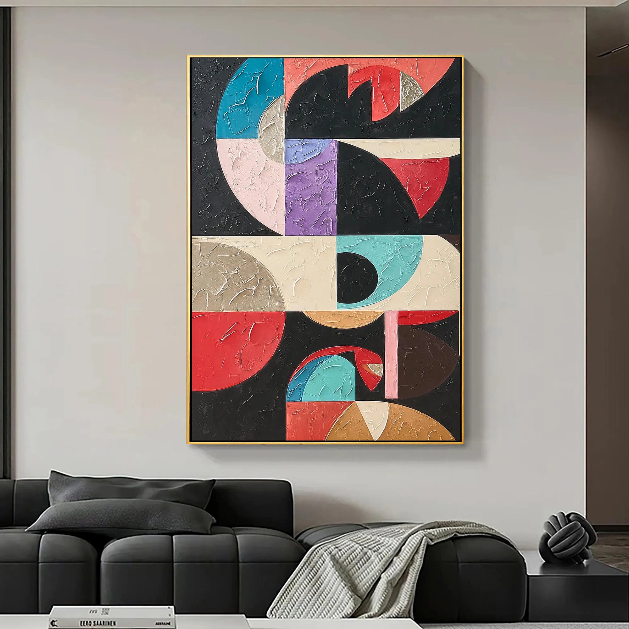 Geometric Pulse – Hand-Painted Multicolored Geometric Block Plaster Effect Abstract Painting | Bold Abstract Palette Knife Living Room Art