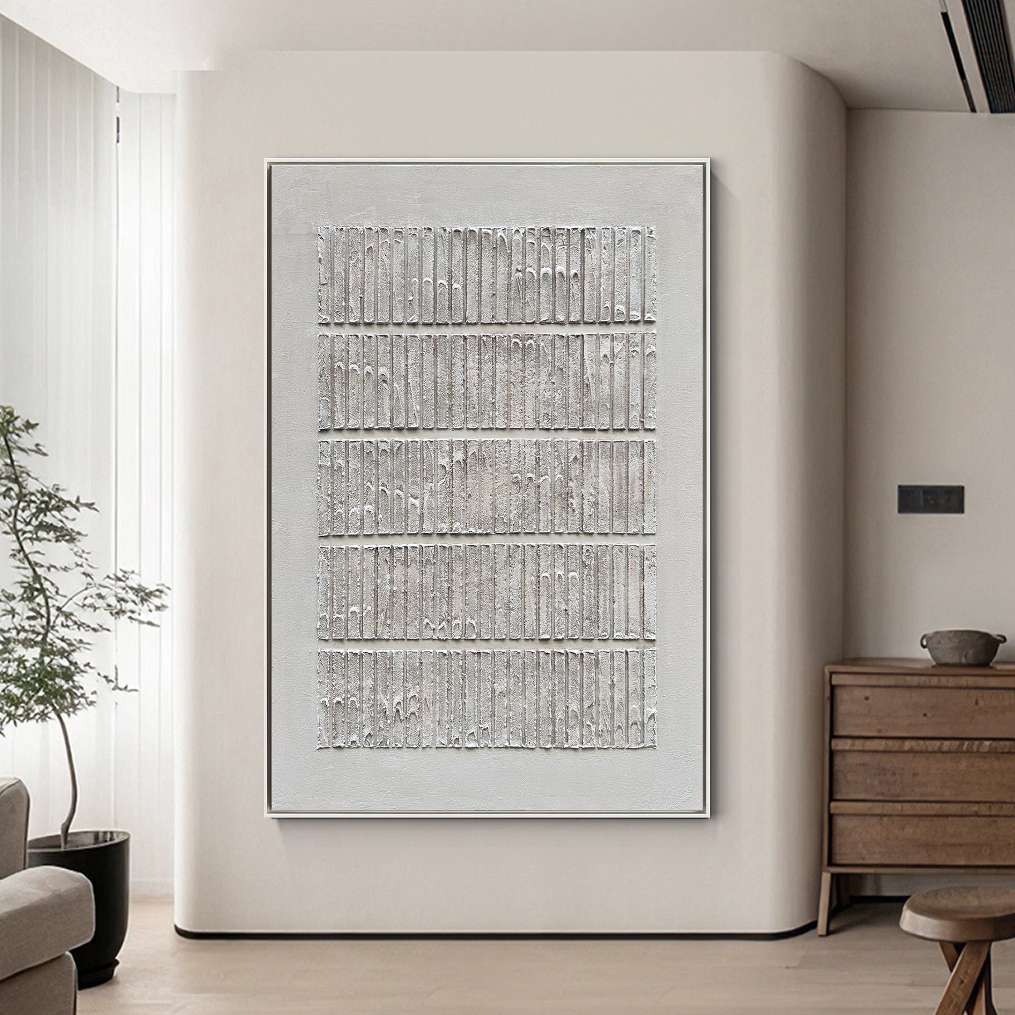 Silent Rhythm – 3D Linear Matrix Relief Wabi-Sabi Painting | Japandi Wabi-Sabi Living Room & Bedroom Art