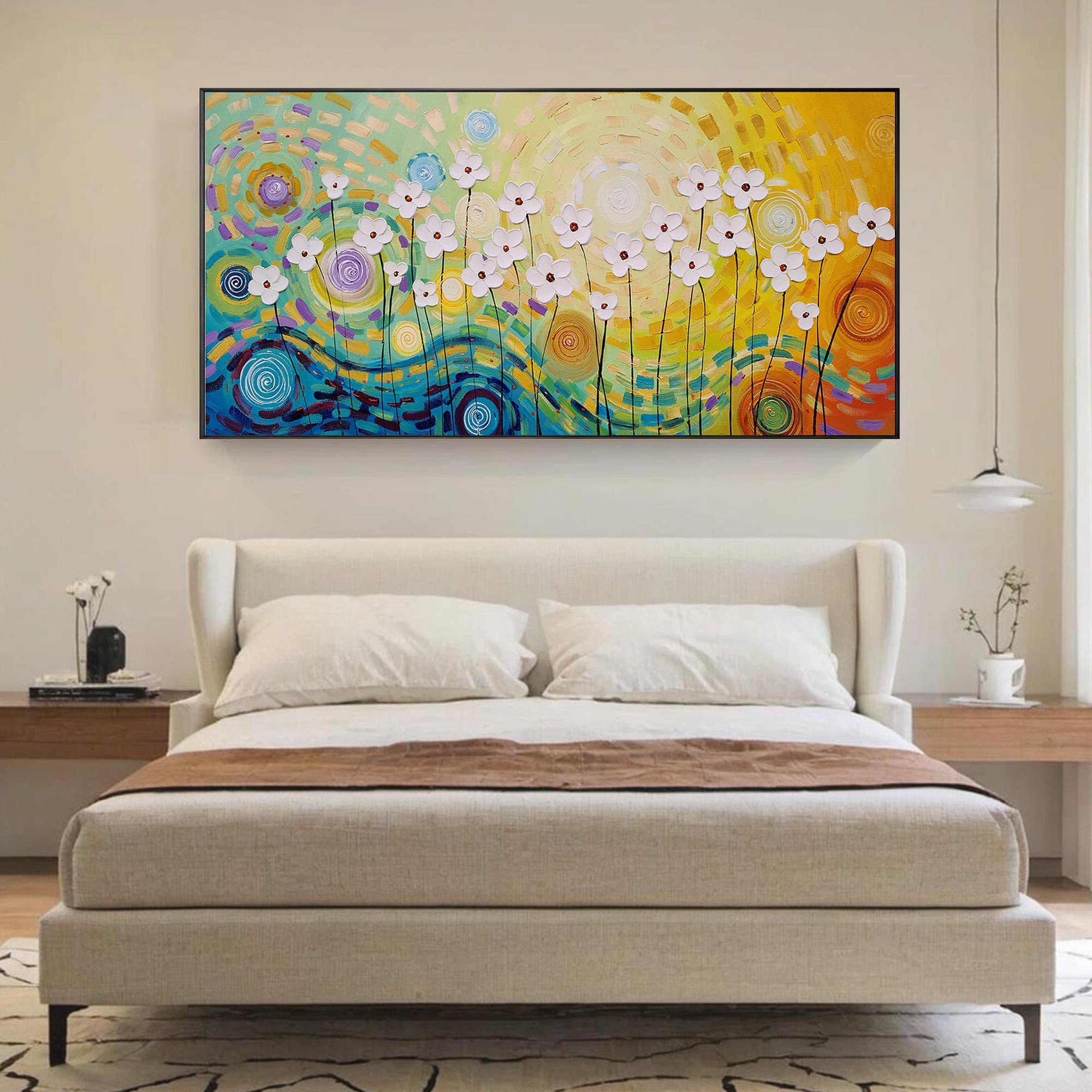 Sunlight Vortex – Vibrant Van Gogh Style Flower Relief Floral Painting | Vibrant Botanical Living Room & Dining Room Art