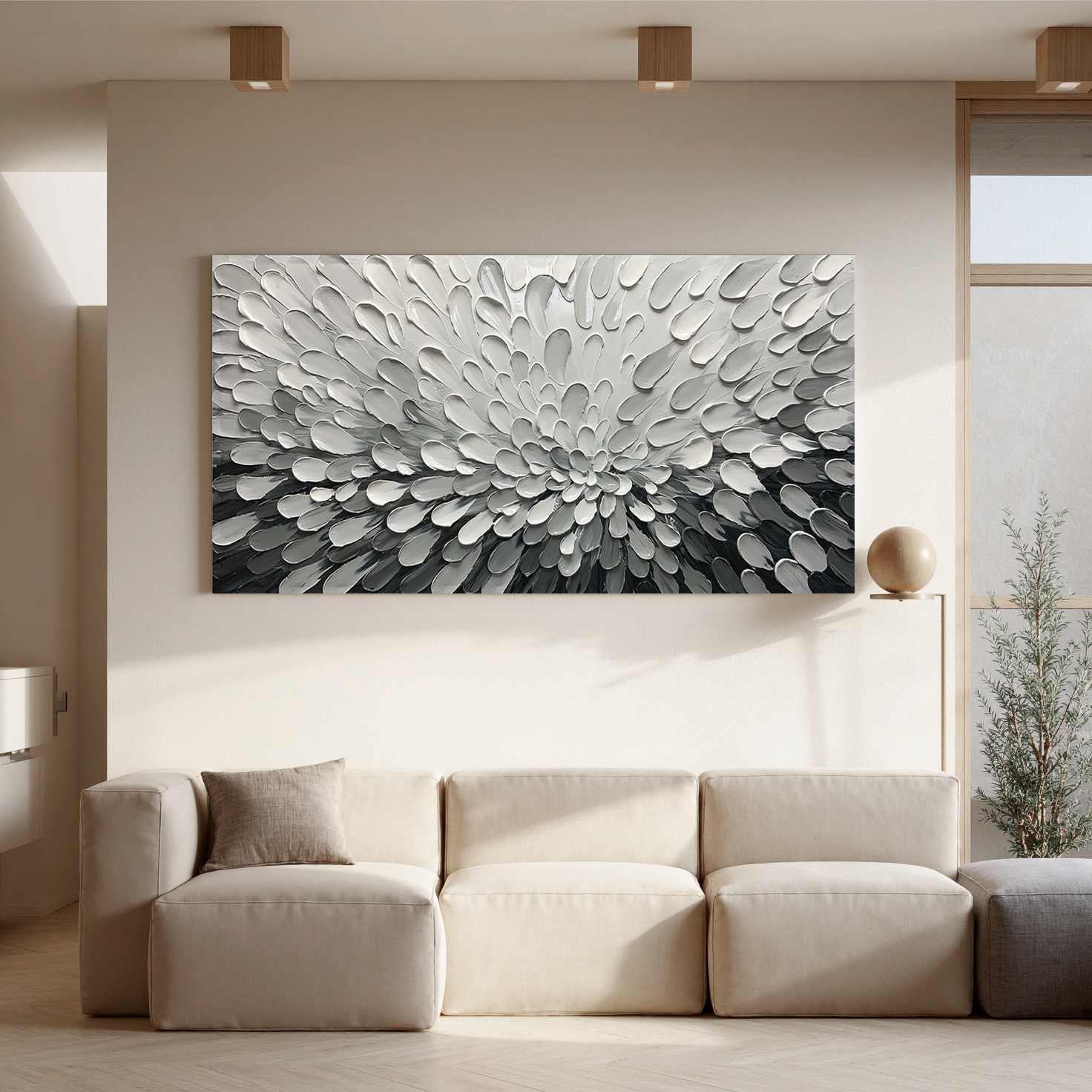 Silver Surge – Grayscale Impasto Palette Knife Texture Painting | Modern Abstract Living Room & Office Art