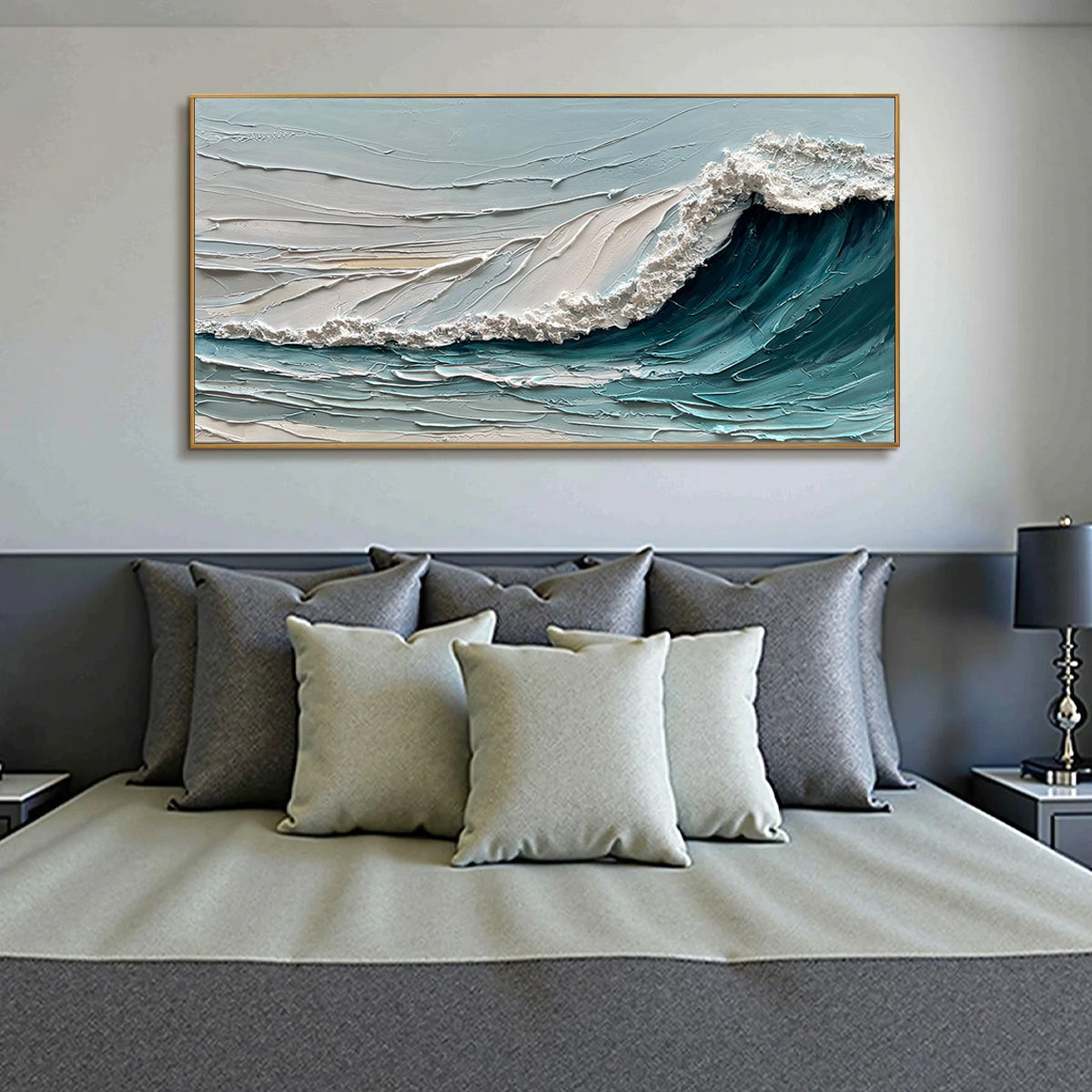Azure Crest – Modern Plaster Ocean Relief Texture Painting | Coastal Modern Living Room & Bedroom Art