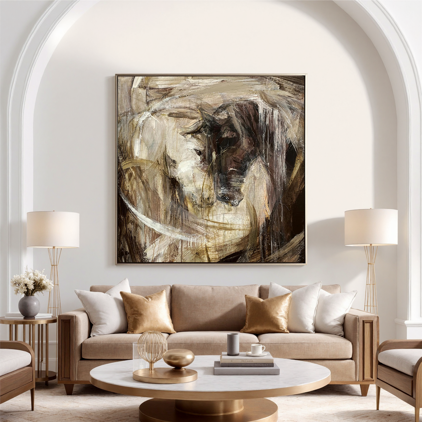 Equine Majesty – Modern Abstract Expressionist Horse Painting | Rustic Earth Tone Hallway Art