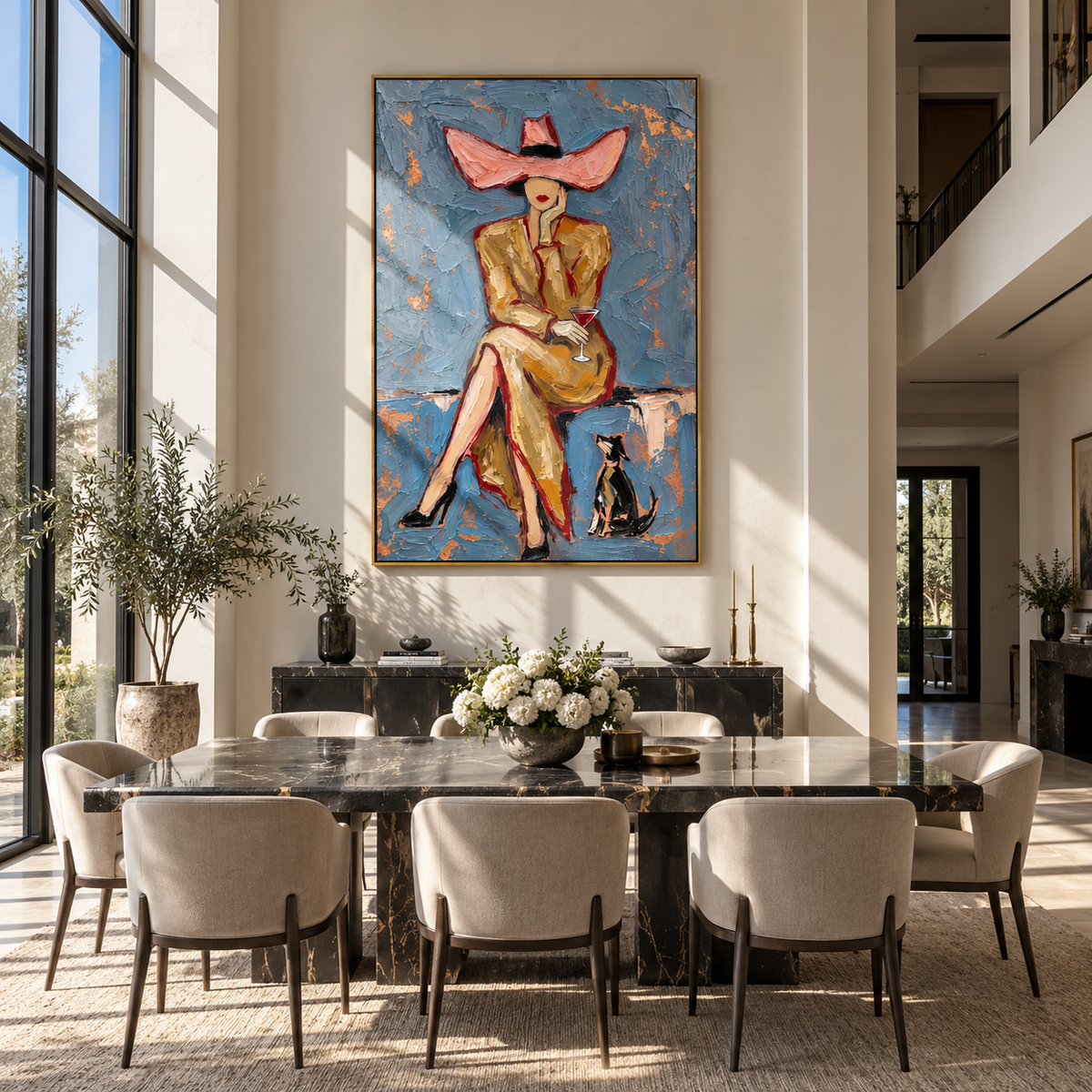 The Pink Brim – Vintage Americana Fashion Woman Portrait Painting | Luxury Glam Living Room Art
