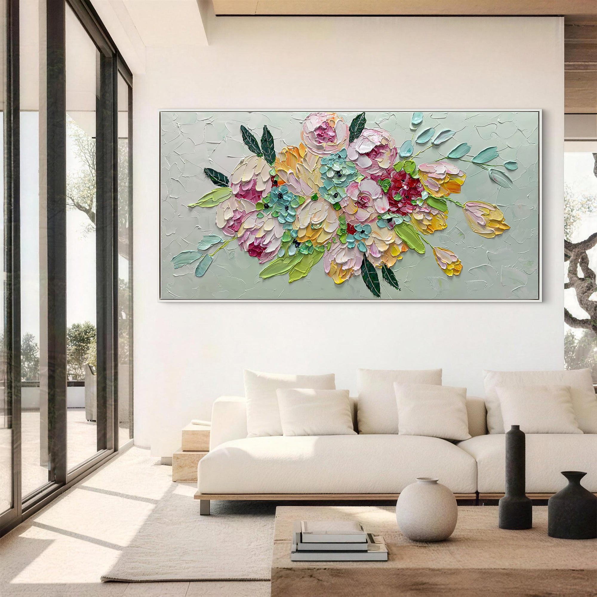 Vibrant Bloom – Colorful 3D Textured Flower Floral Painting | Vibrant Botanical Living Room & Dining Room Art