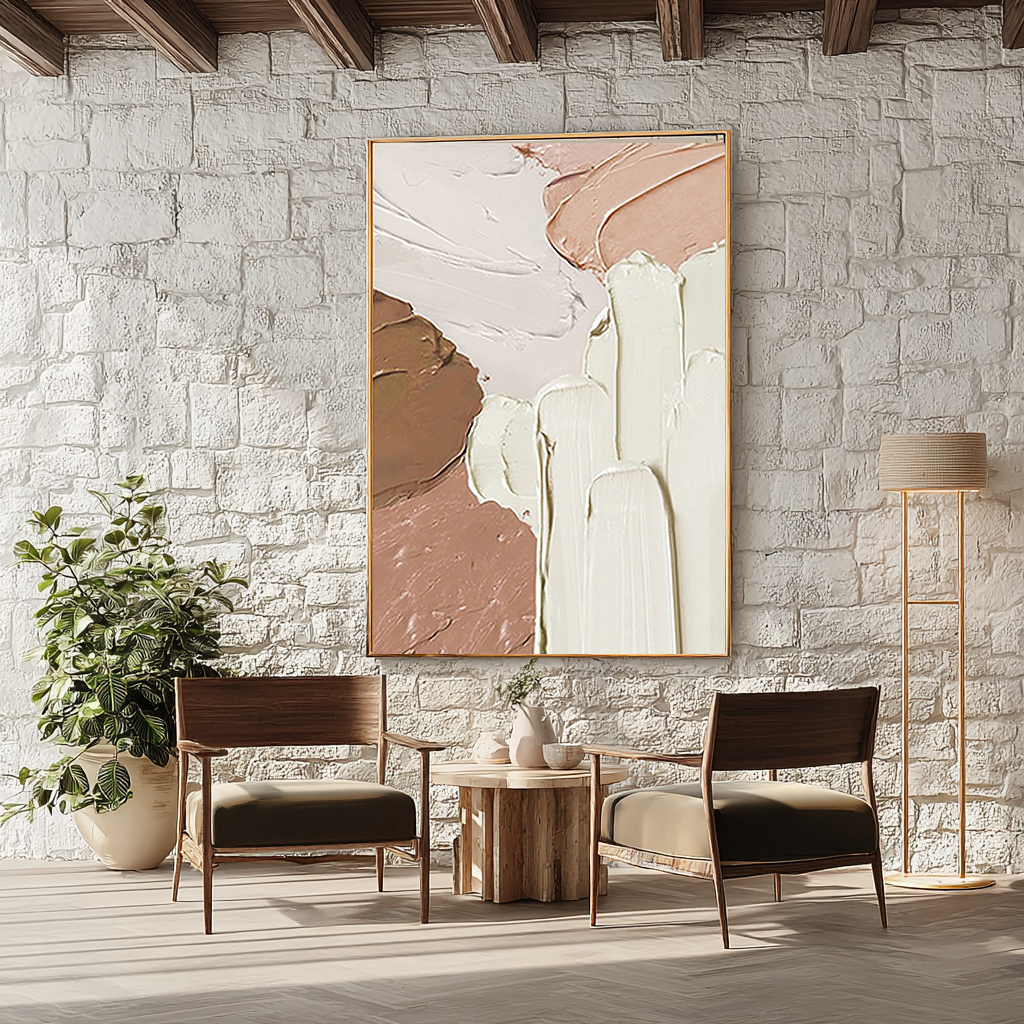Tactile Flow – Heavy Impasto Neutral Abstract | Wabi-sabi Plaster Texture Modern Hallway Art