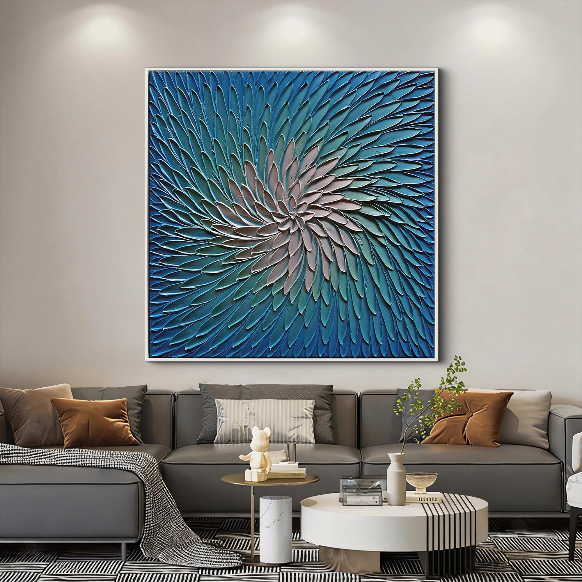 Ethereal Vortex – Textured Ocean Blue Abstract Painting | Modern Minimalist Living Room Art