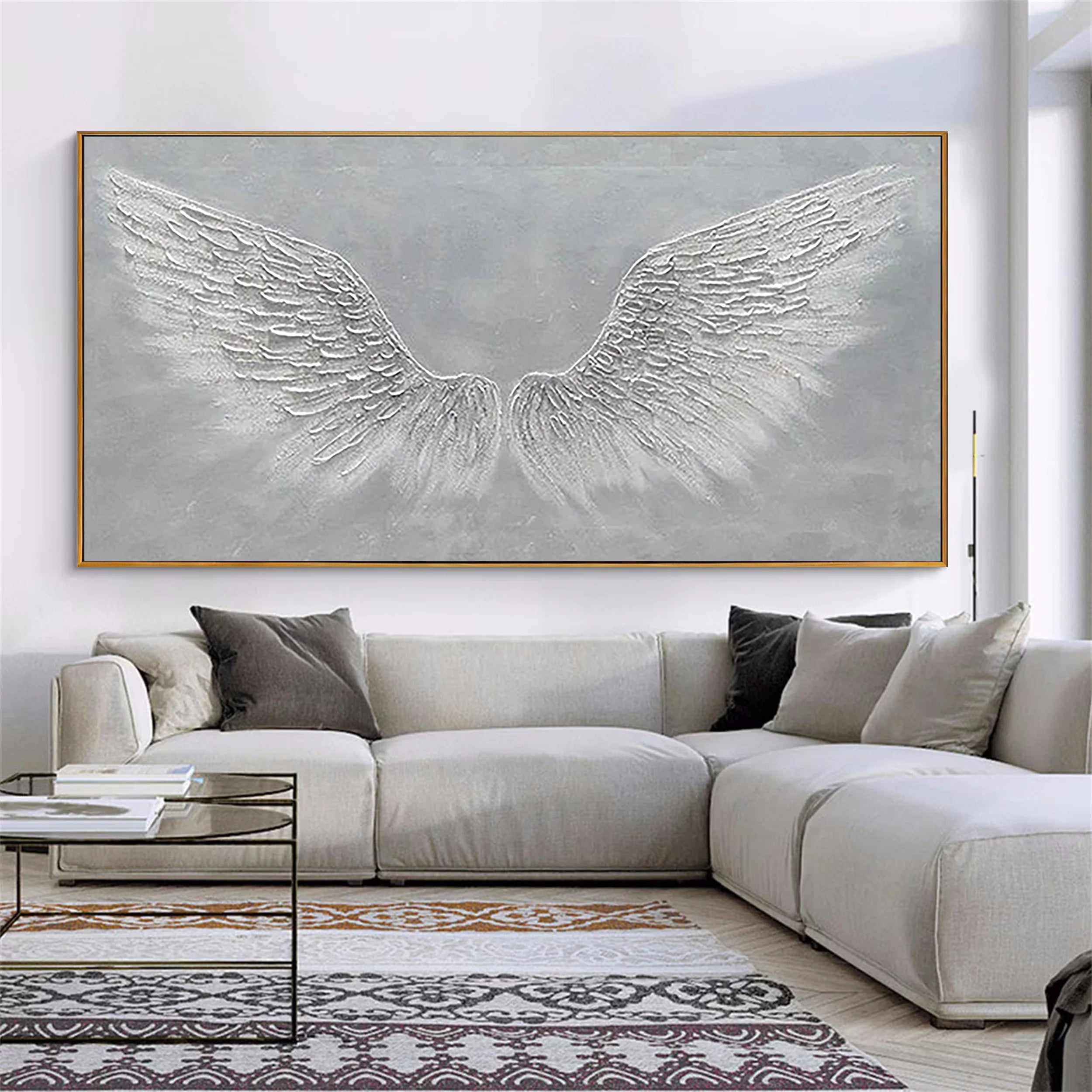 Angelic Reach – Silver-Grey Plaster Relief Texture Painting | Contemporary Plaster Texture Living Room & Office Art