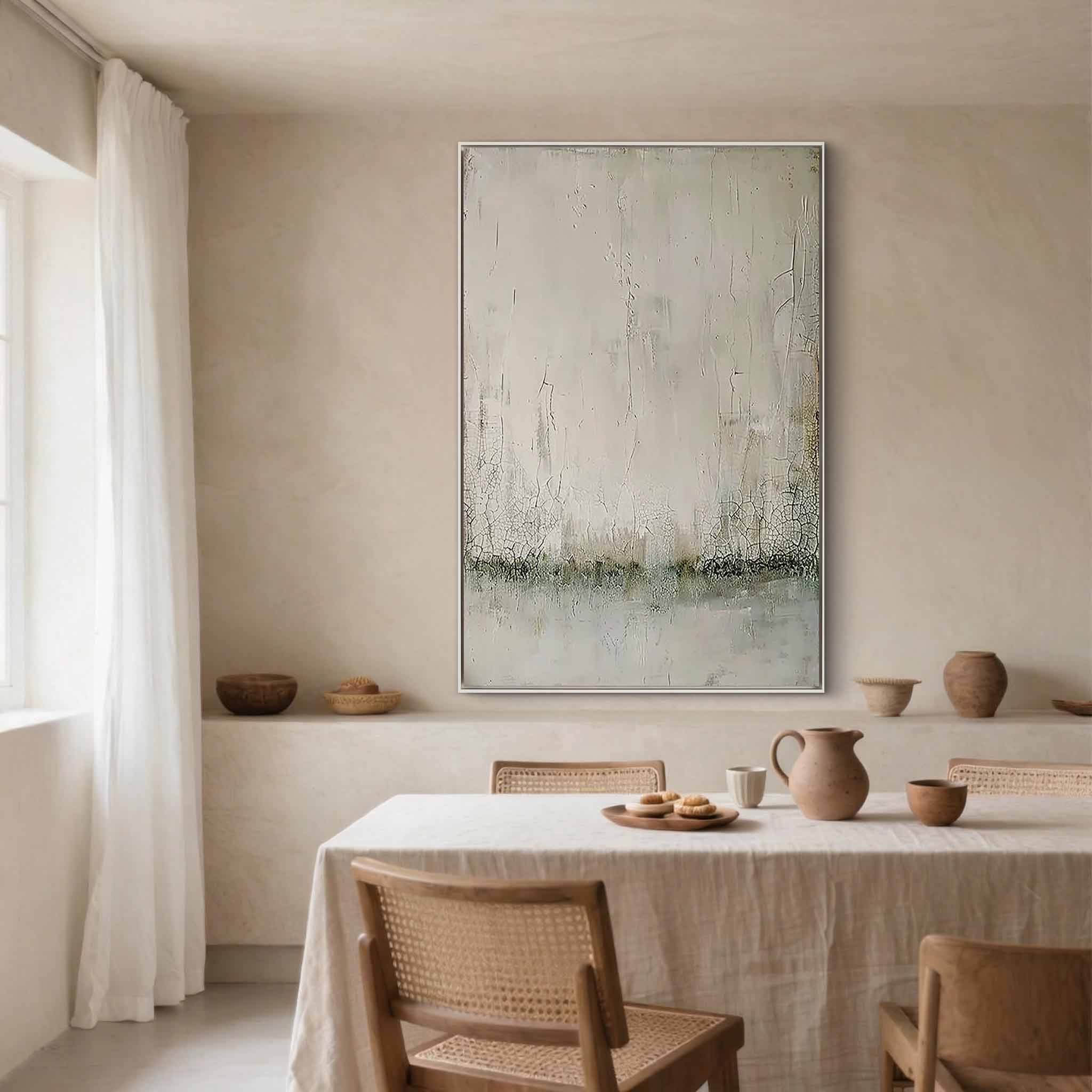Creamy Silence – Hand-Painted Minimalist Beige Distressed Plaster Effect Wabi-Sabi Painting | Japandi Organic Wabi-Sabi Living Room & Hallway Art