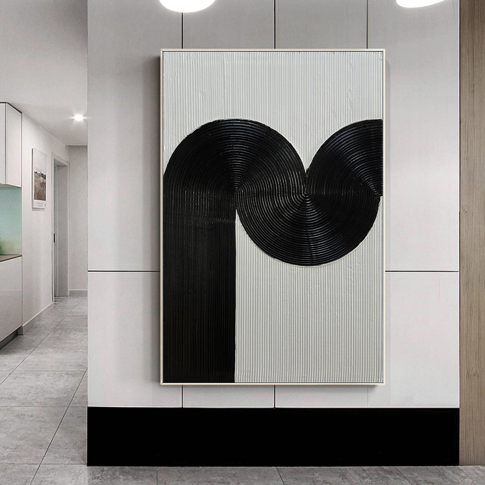 BOLD RHYTHM- Wabi-sabi Linear Texture Painting | Minimalist Black & White Sculptural Hallway Art