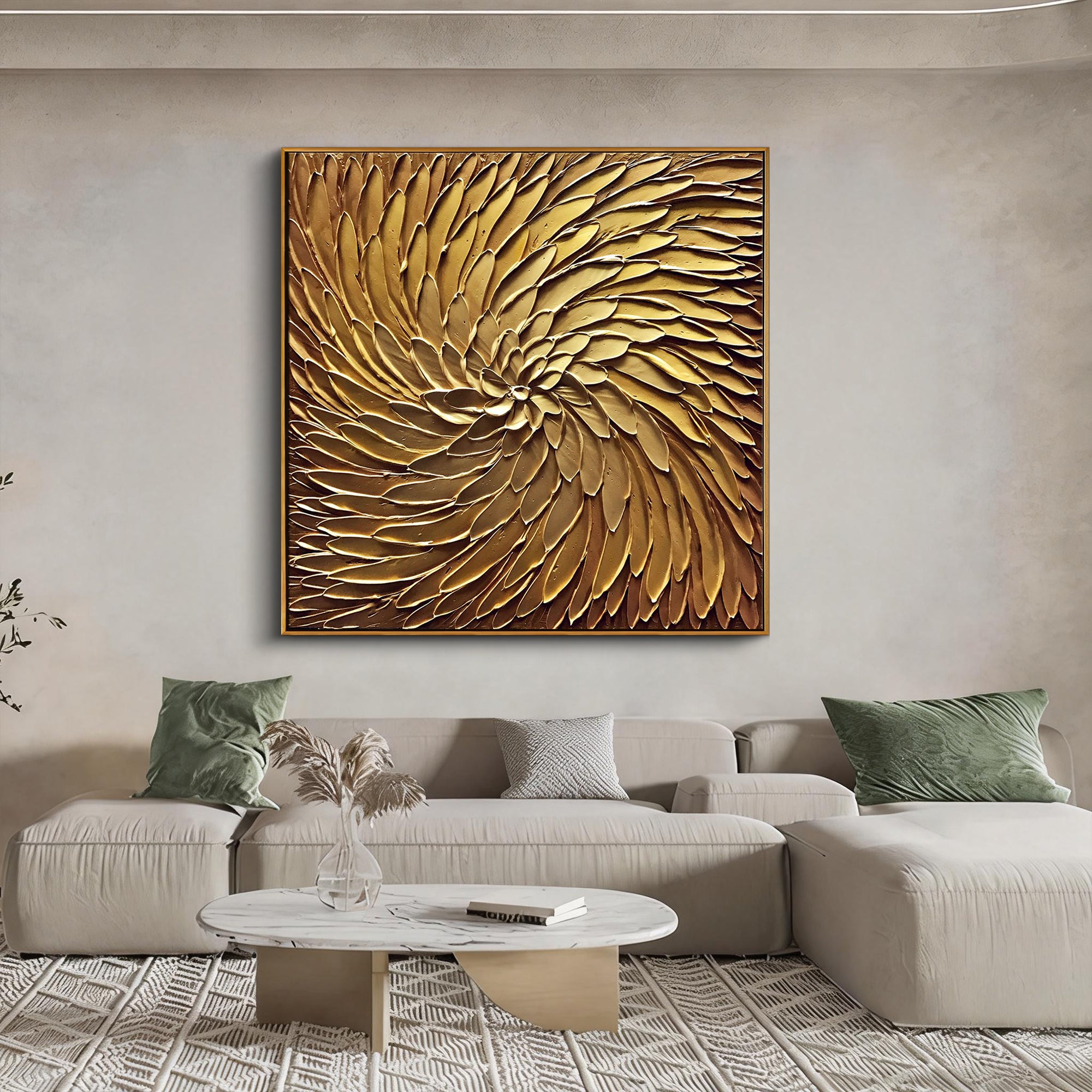 Solar Flare – Textured Metallic Gold Abstract Painting | Luxury Living Room Canvas Art