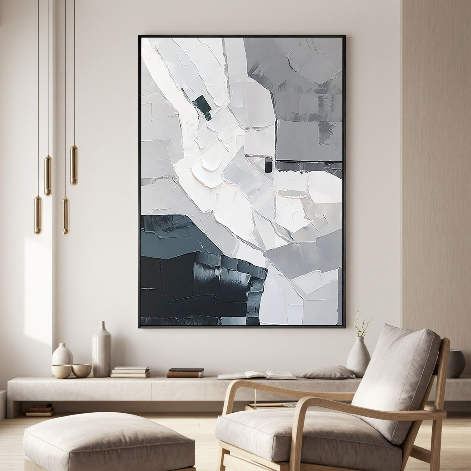 MONO STRATA: Minimalist Wall Art, Hand-Painted Modern Abstract Black White Grey Block Textured Gallery Art