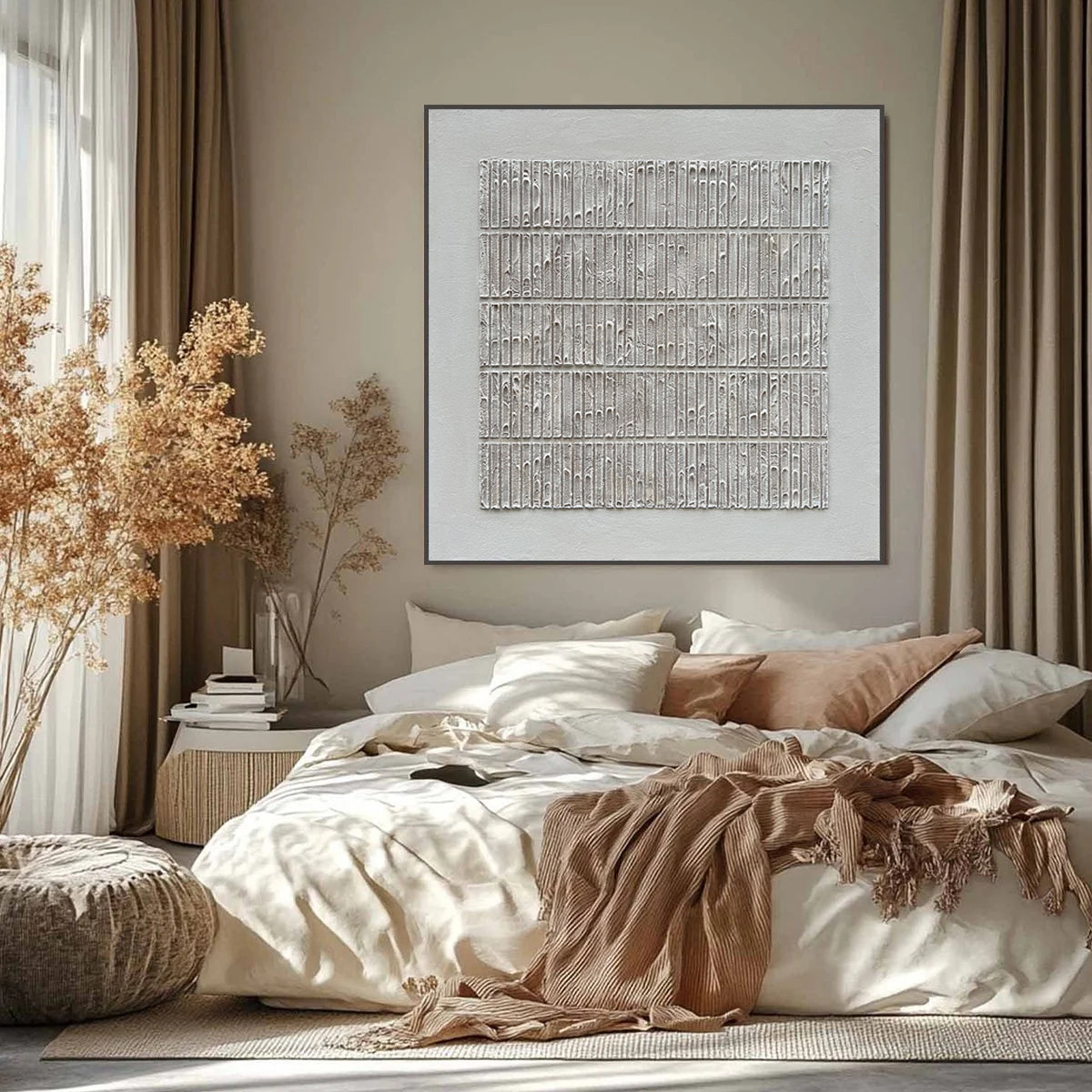 Chalk Silence – Minimalist Monochromatic Ribbed Art | Luxury Modern Wabi-Sabi Home Office Art