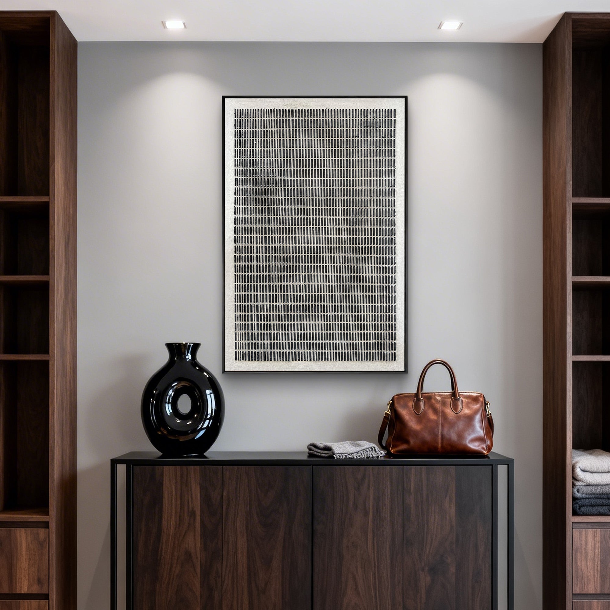 Silent Matrix – Minimalist Vertical Linear Minimalist Painting | Modern Minimalist Bedroom & Home Office Art