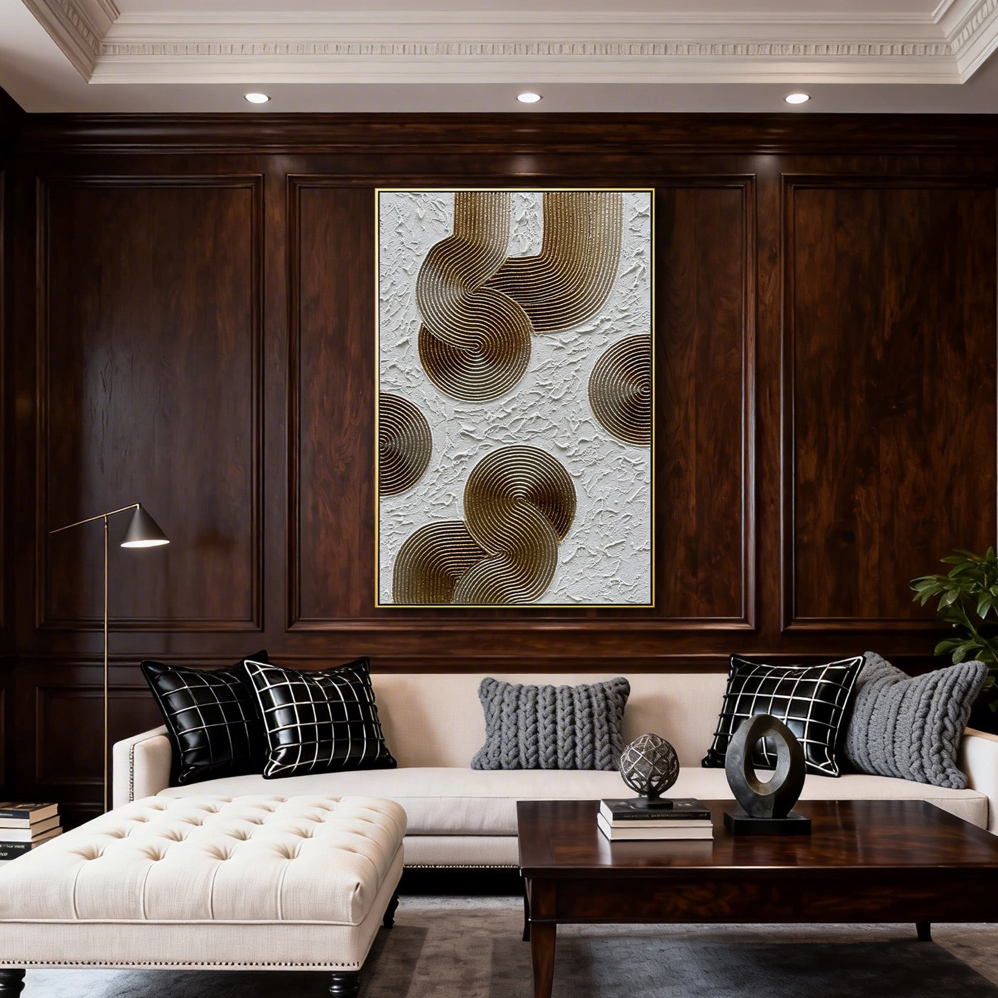 BRONZE RHYTHM: Heavy Texture Bronze Plaster Art, Mid-century Modern Geometric Painting
