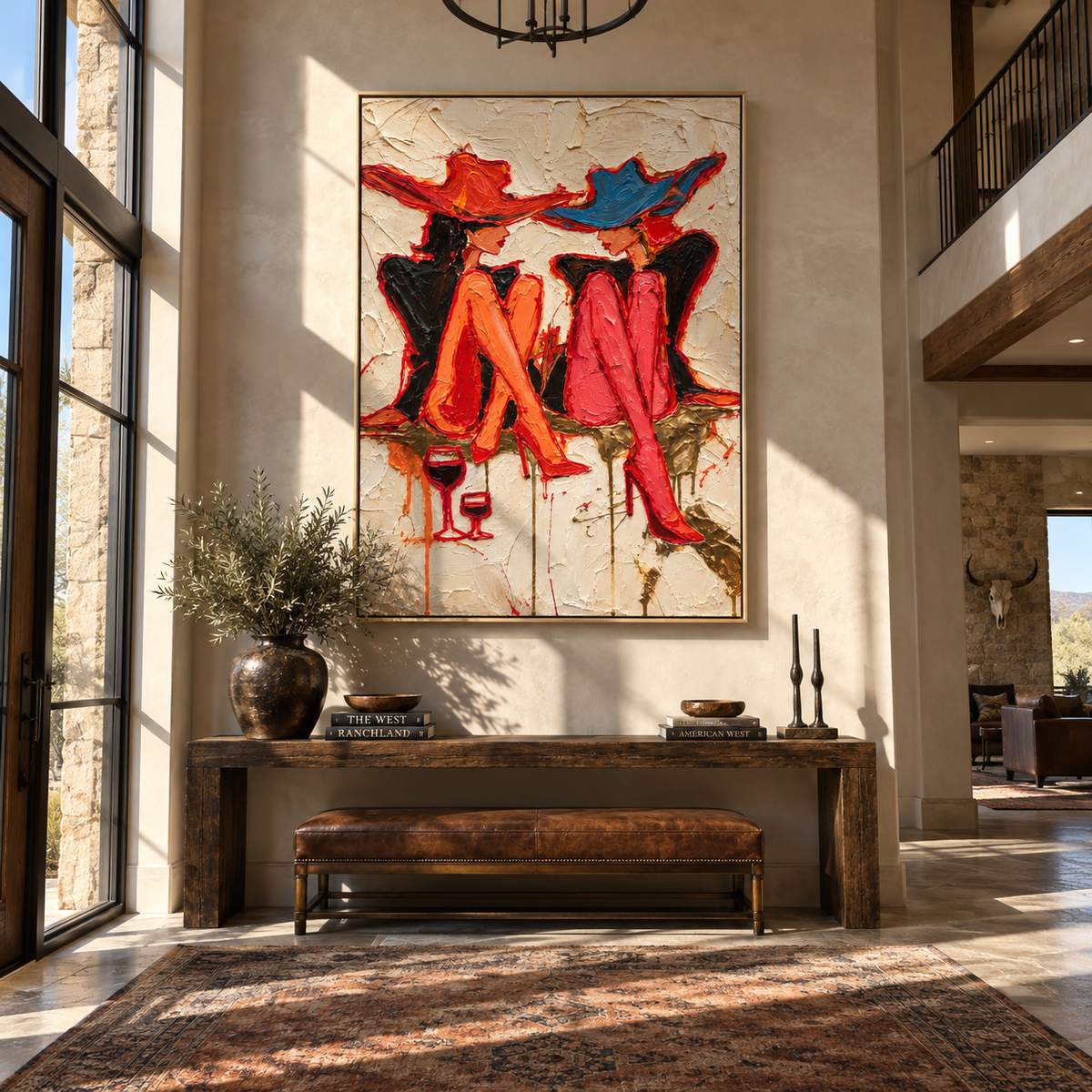 Wine & Heels – Vintage Americana Expressive Women Painting | Bold Modern Living Room Art