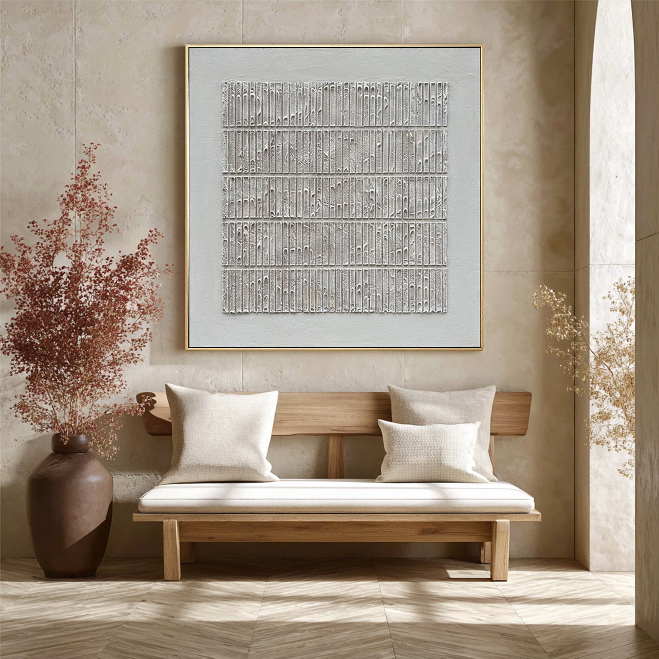 Chalk Silence – Minimalist Monochromatic Ribbed Art | Luxury Modern Wabi-Sabi Home Office Art