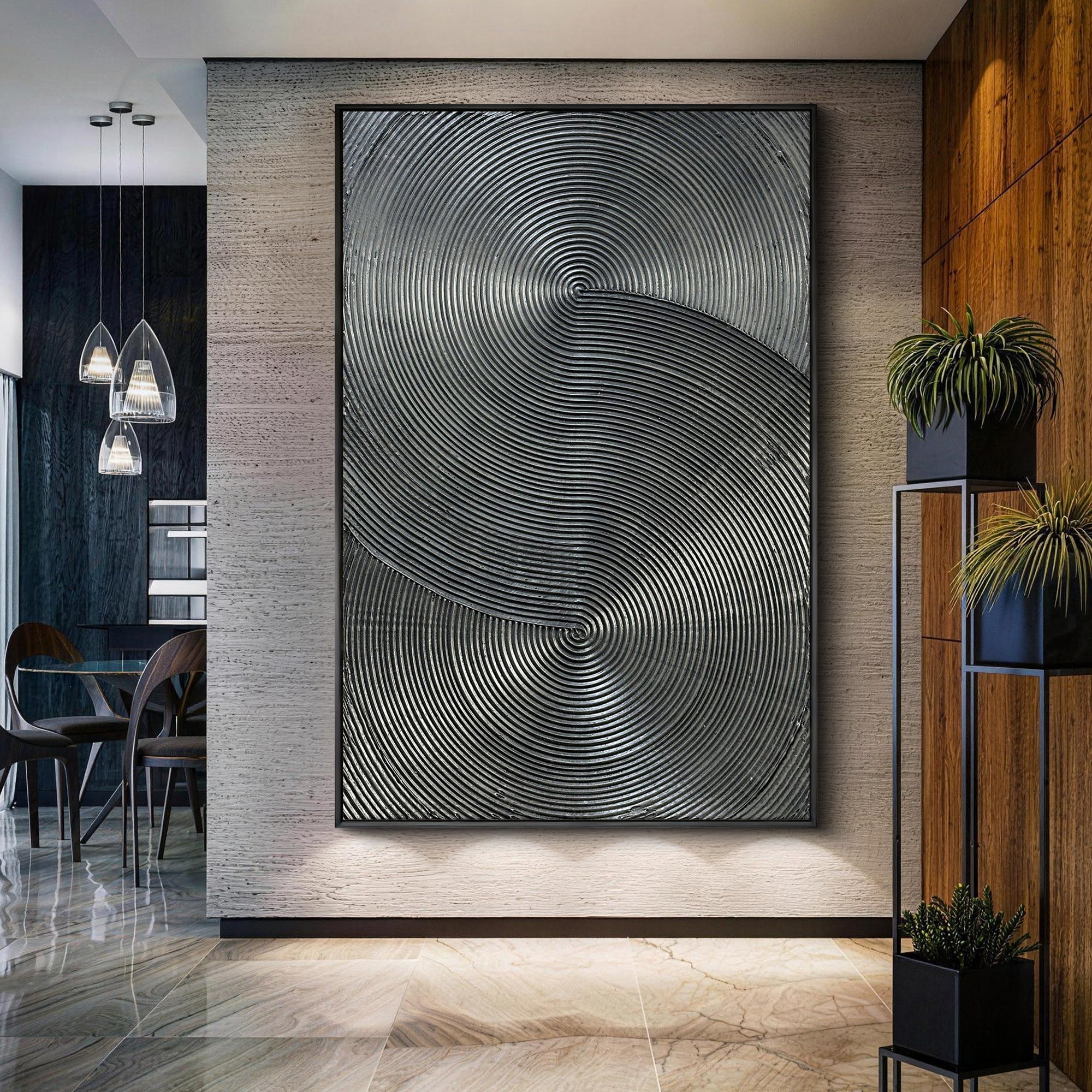 Obsidian Echo – Minimalist Dark Charcoal Textured Art | Modern Industrial Geometric Living Room Art
