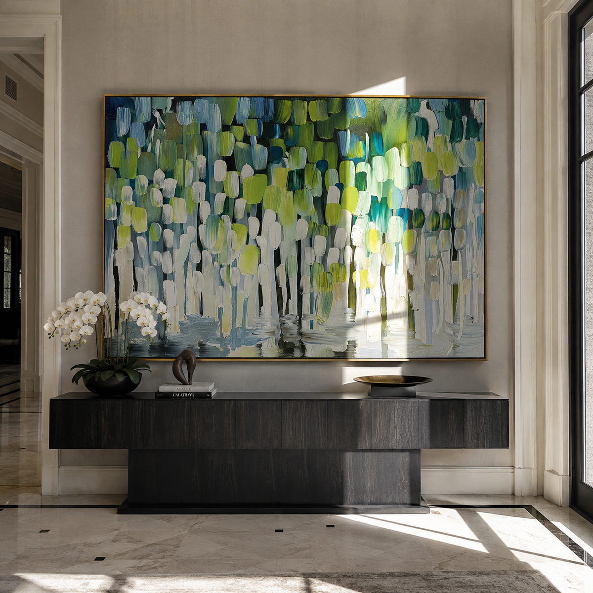 Mint Rhythm – 3D Heavy Texture Geometric Palette Knife Canvas Abstract Painting | Modern Abstract Living Room & Office Art